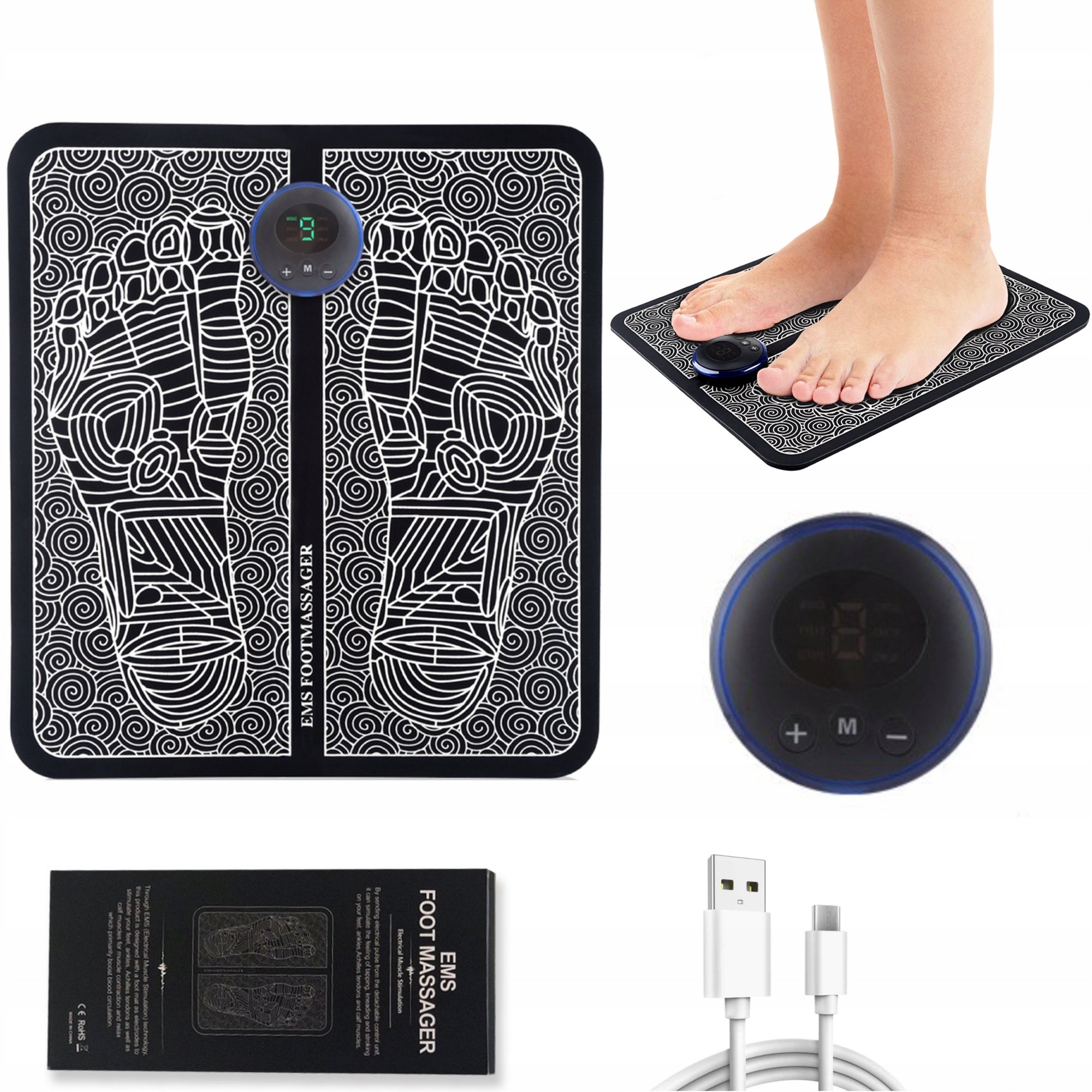 Electric Foot Massager Black Mat Muscle Stimulator Multifunctional