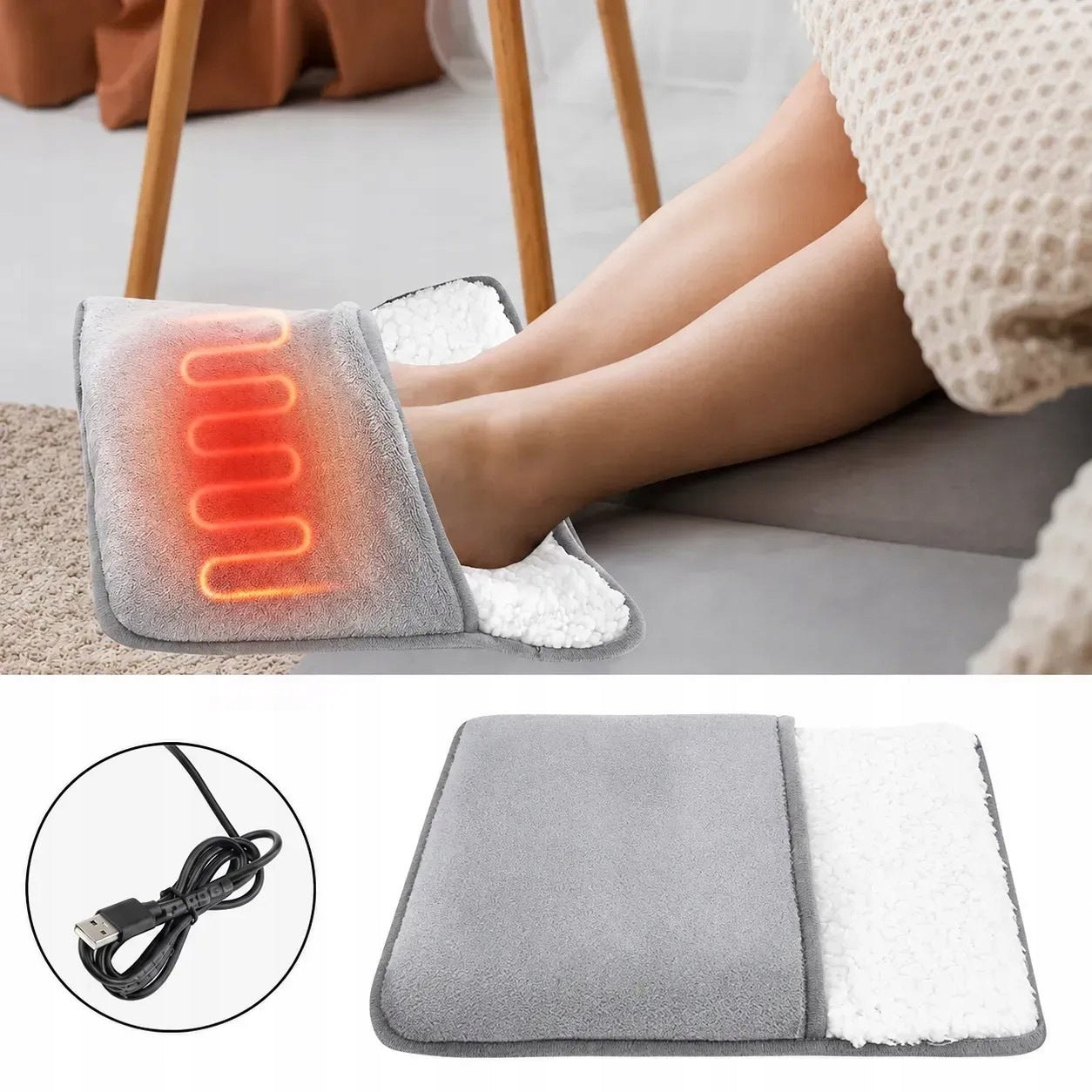 Electric Foot Warmer USB Heating Cushion Grey 50-60°C Packaging status original