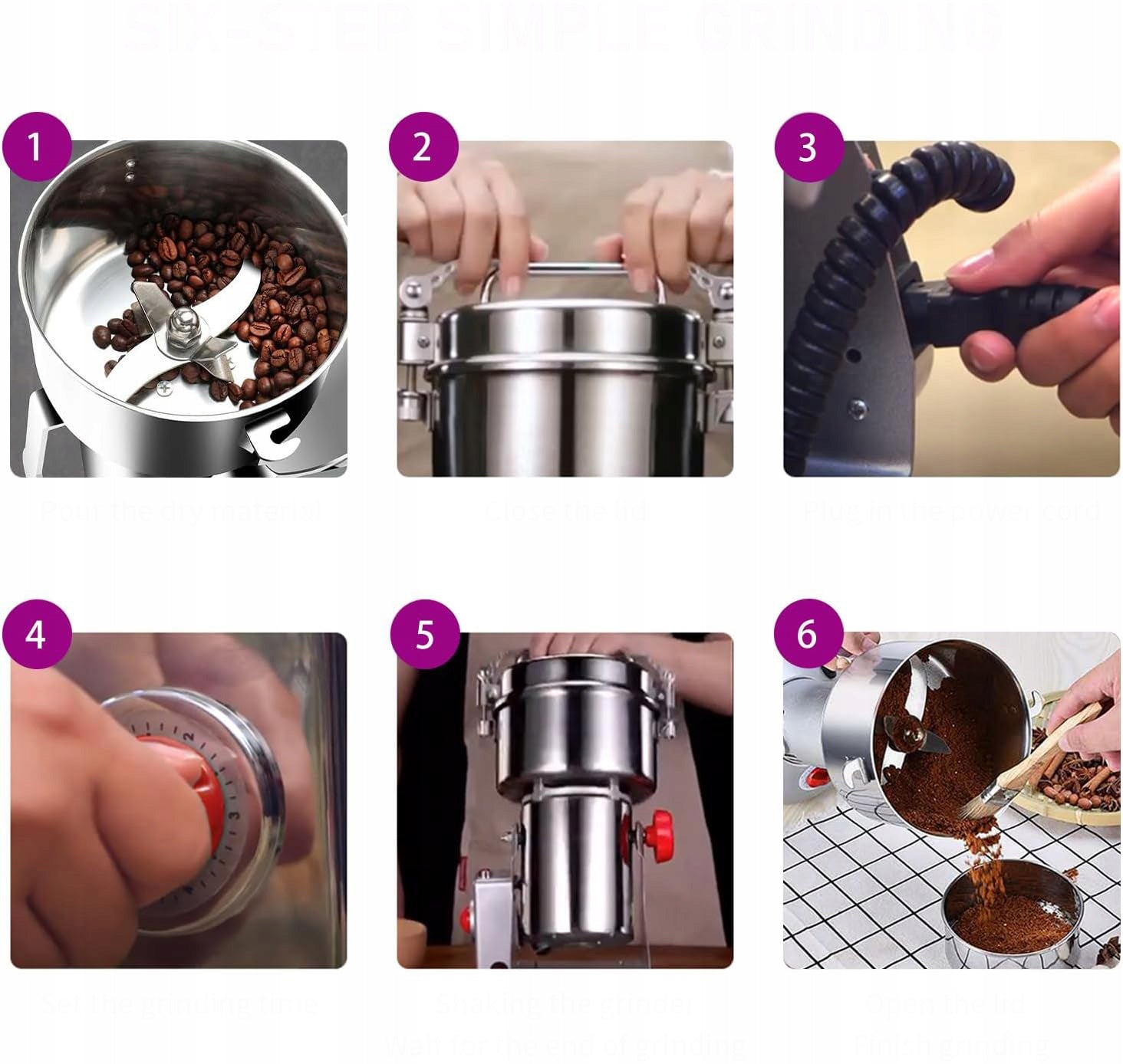 Electric Grain and Spice Grinder Stainless Steel 304 - 3000W - 1000g Grinding mechanism blades