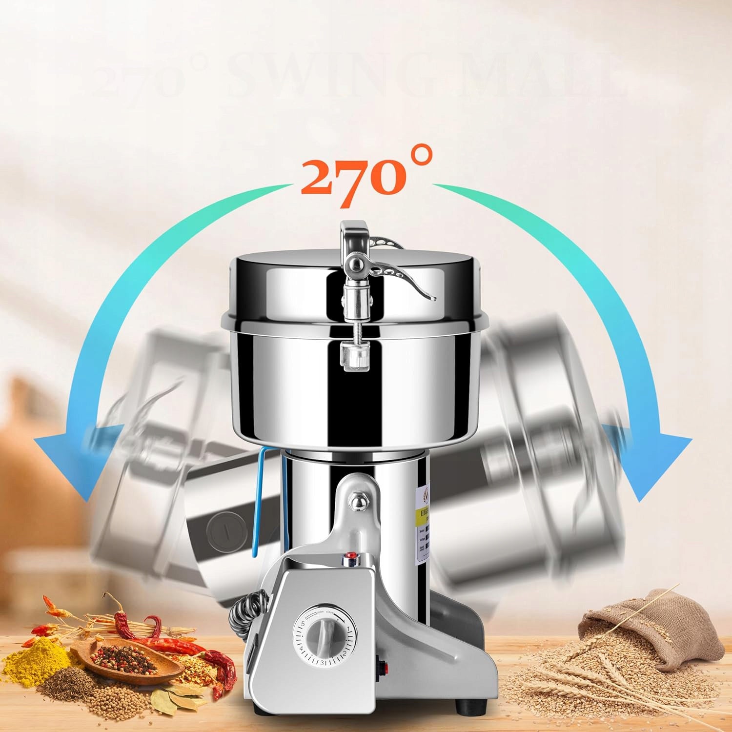 Electric Grain and Spice Grinder Stainless Steel 304 - 3000W - 1000g Manufacturer code HC-1000