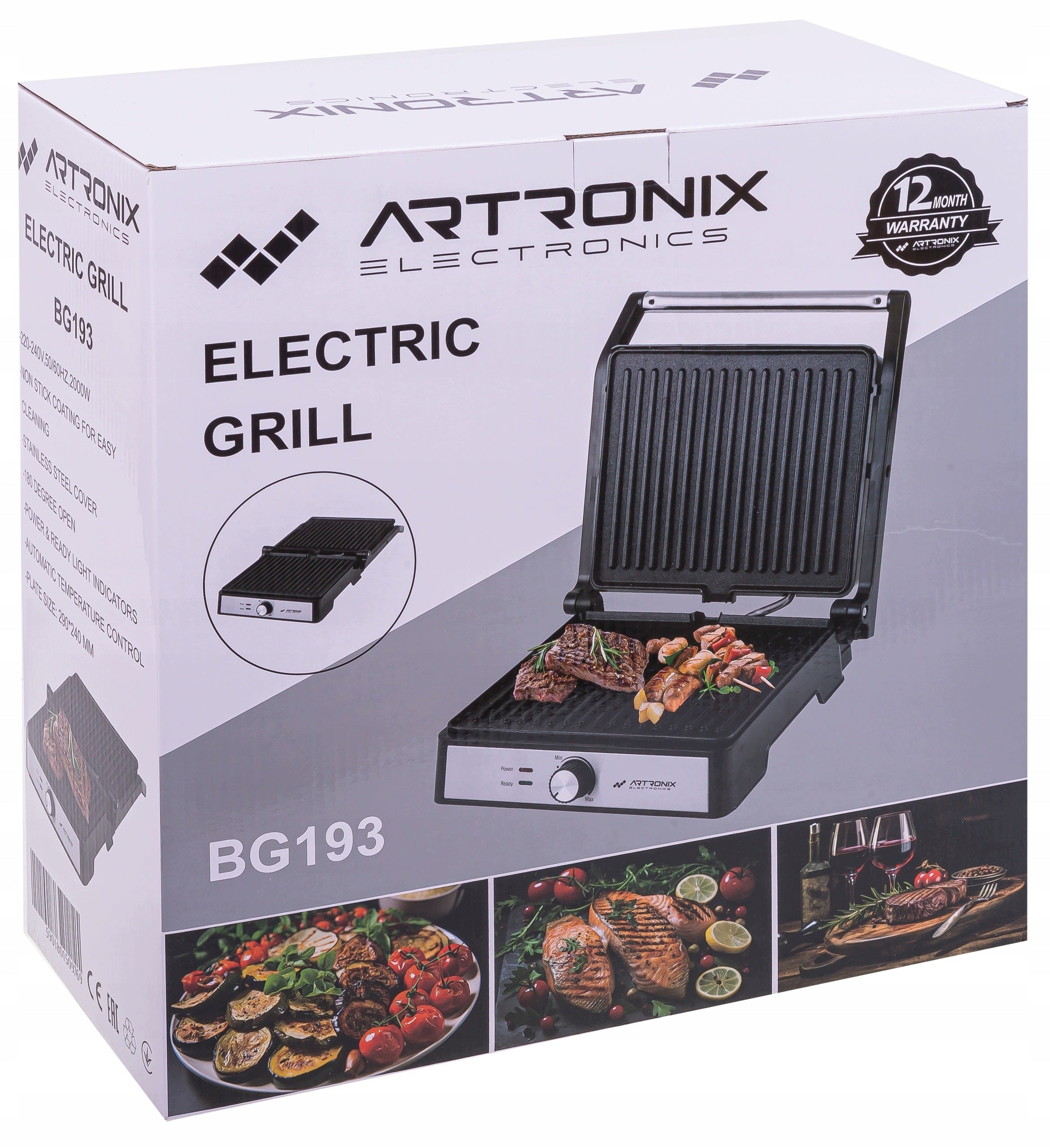 Electric Grill 2000W for Panini Toast Toaster Opening Flat