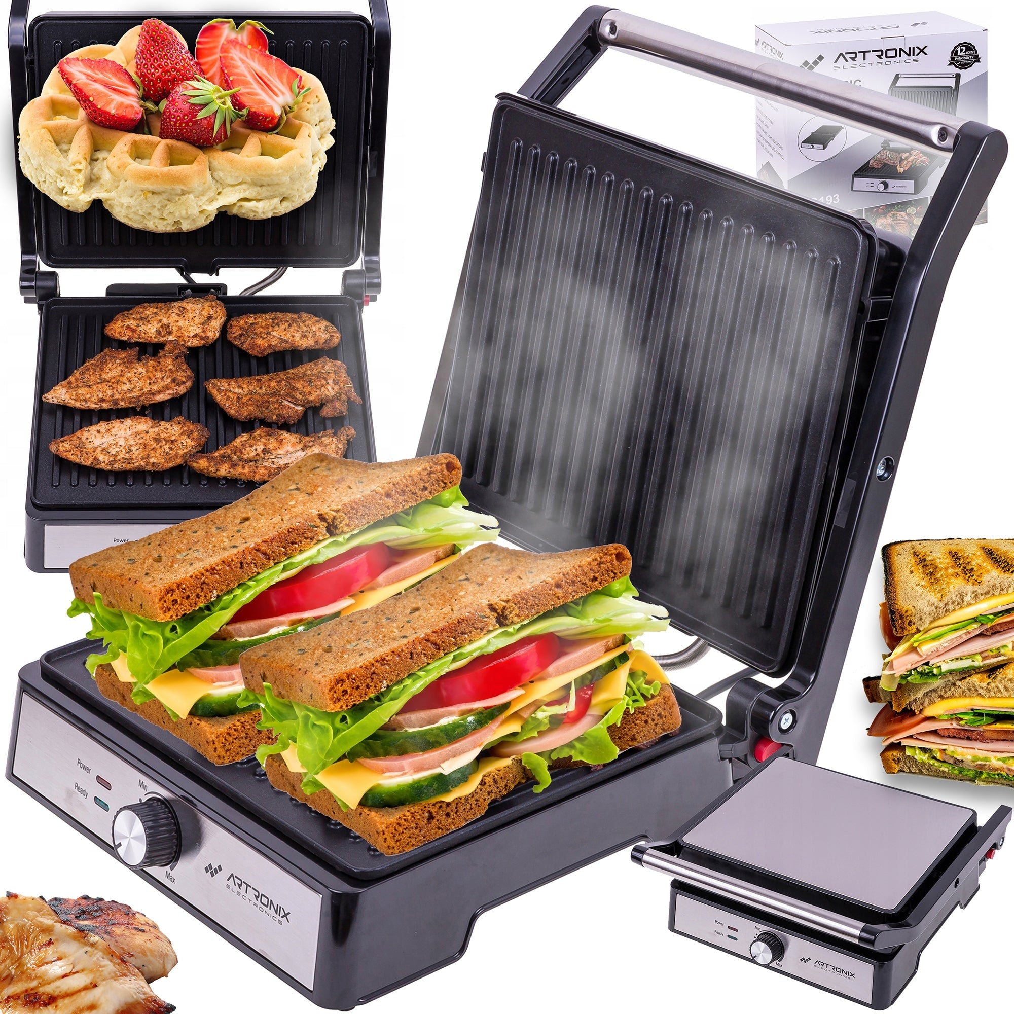 Electric Grill Artronix 2000W Panini Toaster Table Toaster with Knob Power rating 2000 W