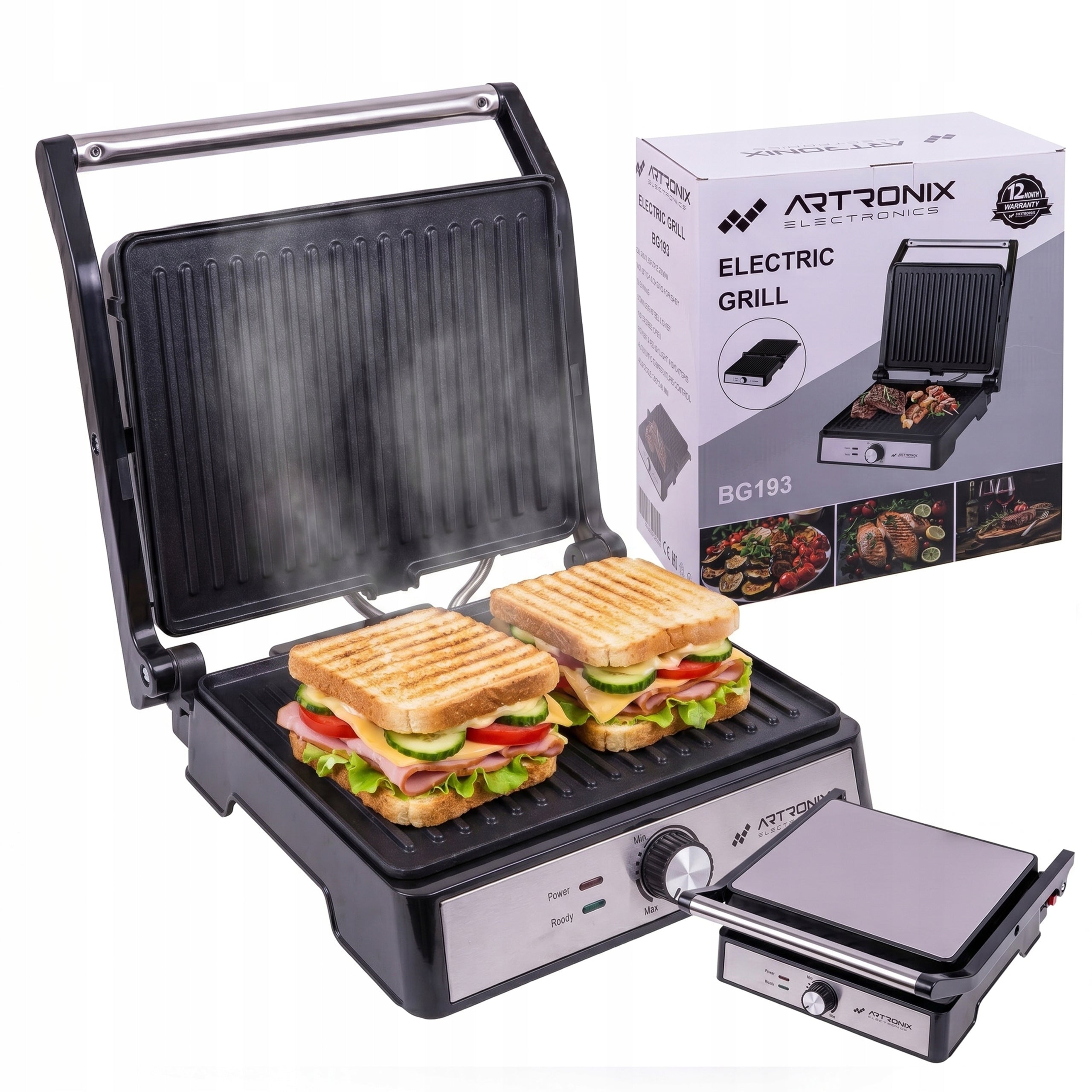Electric Grill Artronix 2000W Panini Toaster Table Toaster with Knob