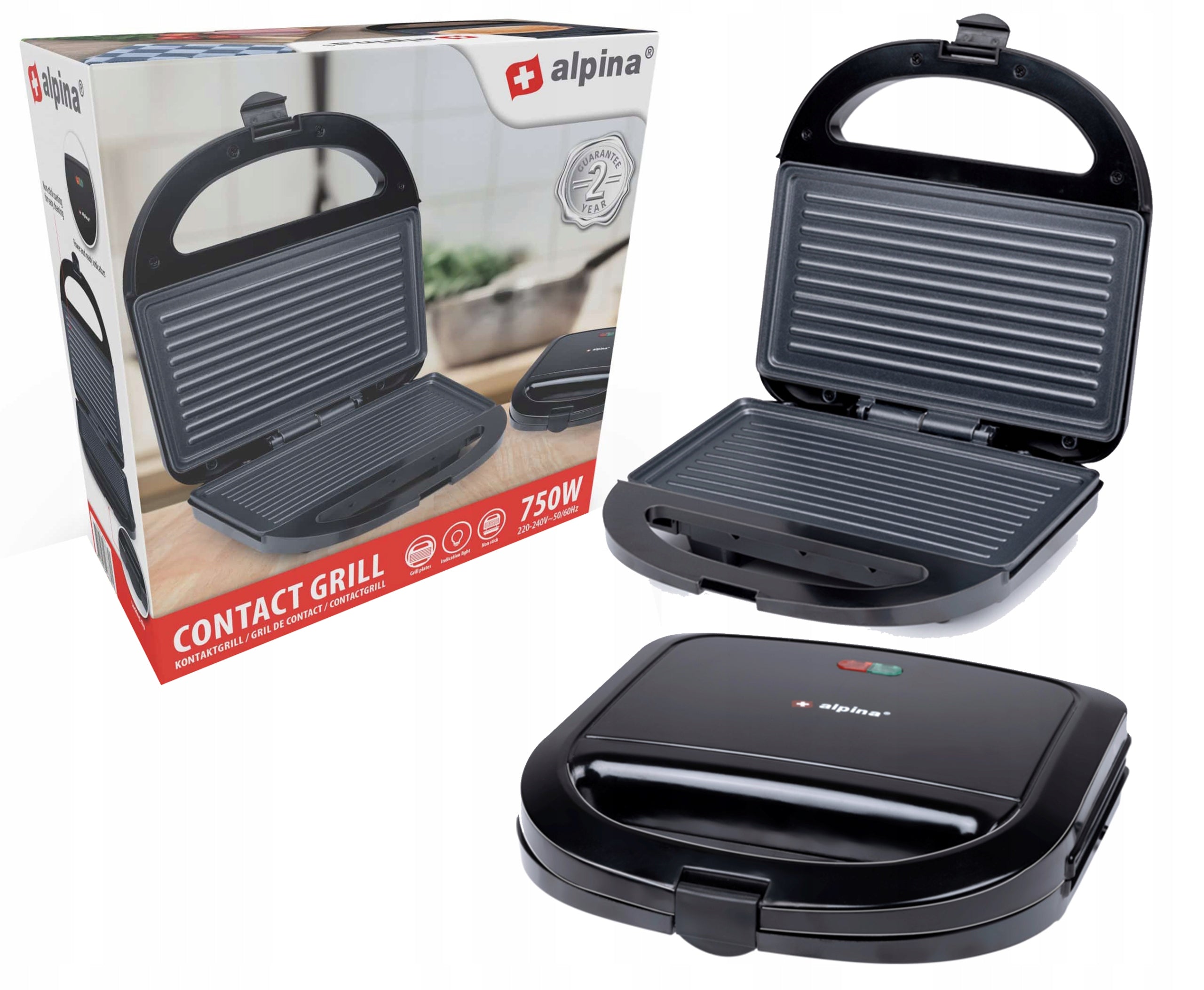 Electric Grill Black Easy to Clean Alpina 750W 220-240V 50-60Hz