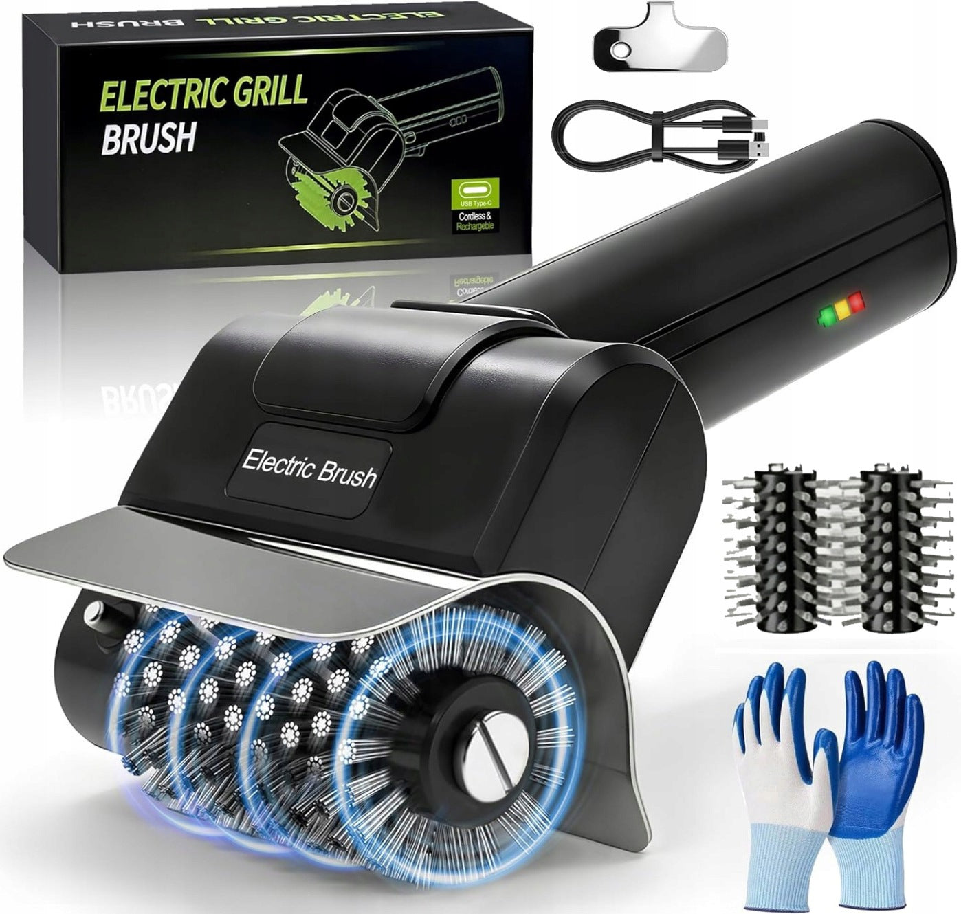 Electric Grill Cleaner Wireless 600 RPM Without Wire Steel 304