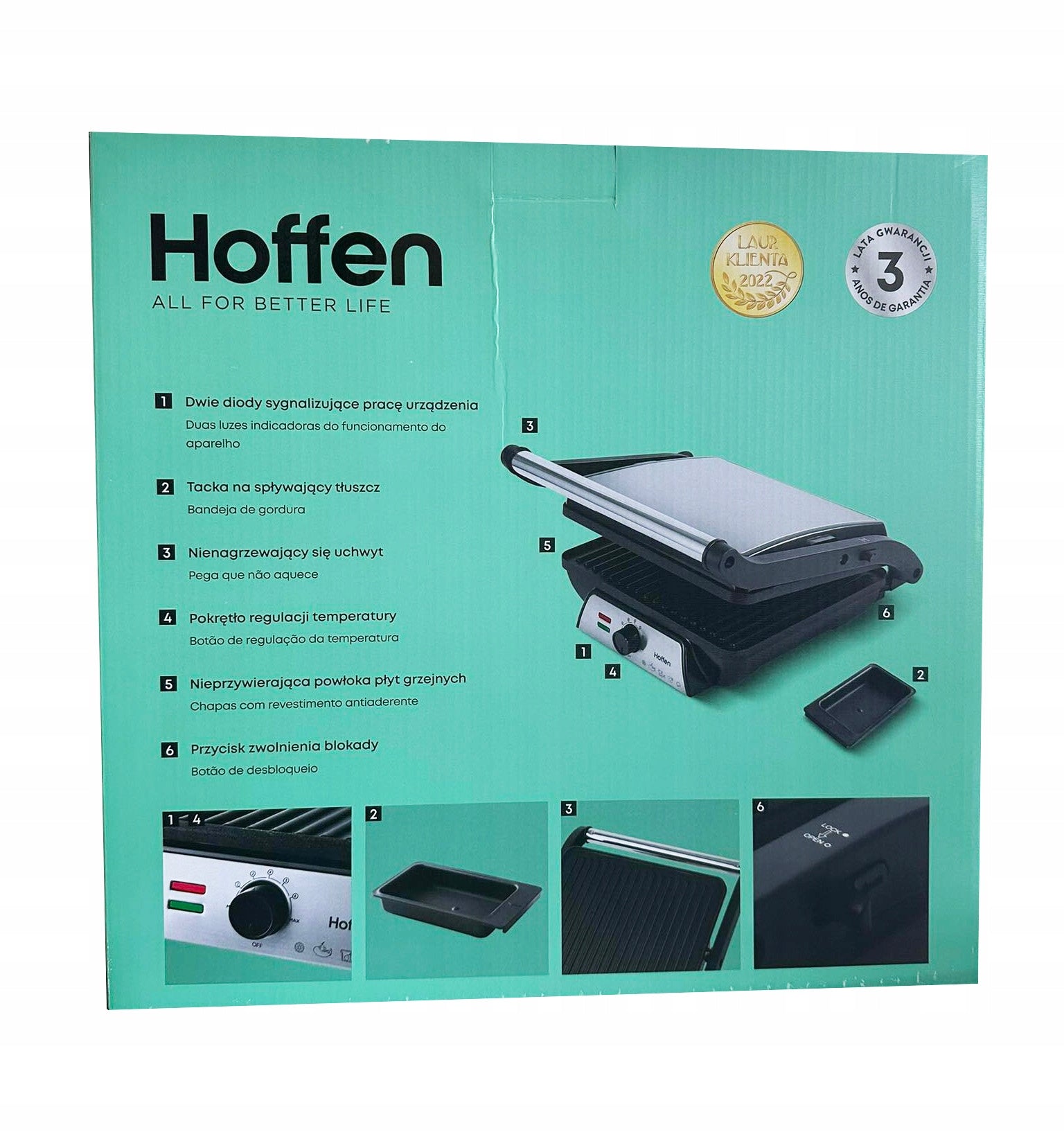 Electric Grill Contact Toaster Nonstick 2000W Hoffen EG-3174 Model 650785074