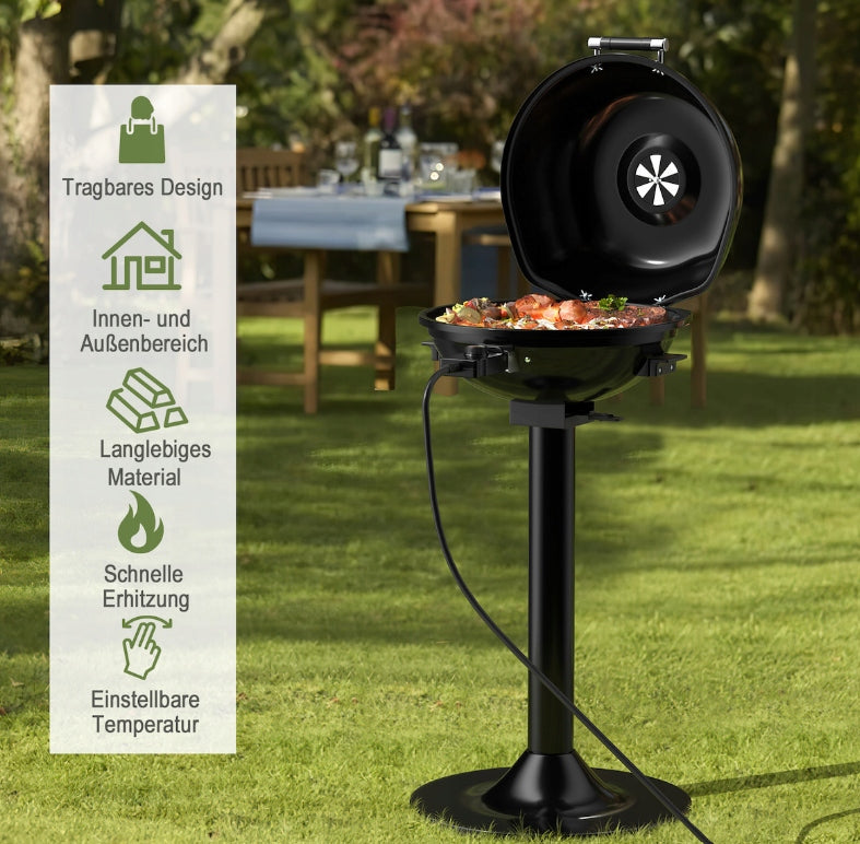 Electric Grill Round Removable Compact Grate Black 1600W Power rating 1600 W