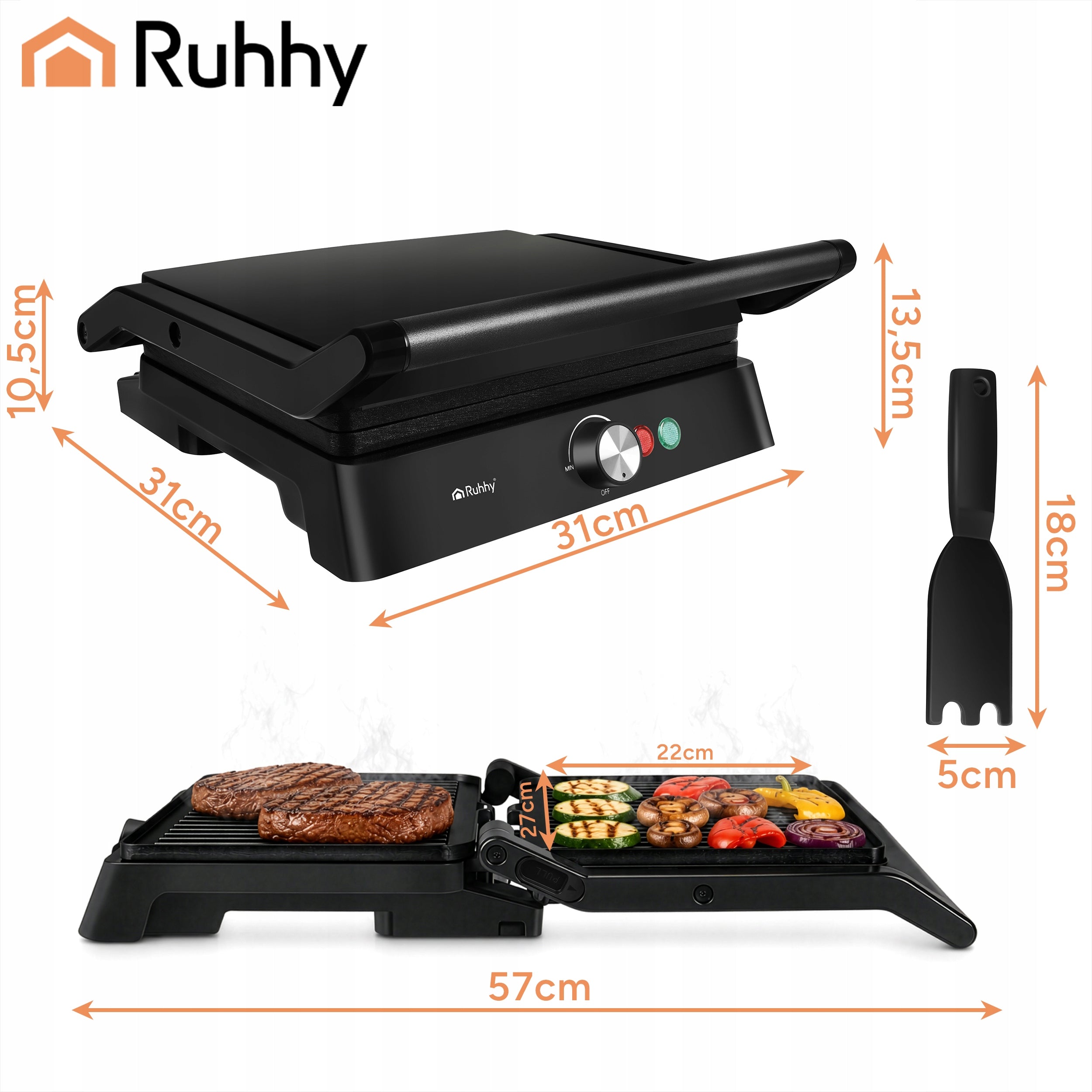 Electric Grill Toaster Folding 2000W Contact Temp. Dominant color black