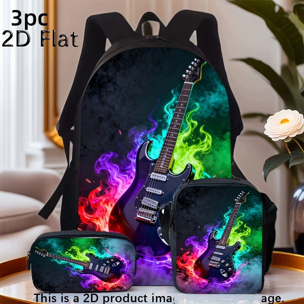 Electric Guitar 3-Piece Backpack Set with Crossbody Bag and Pencil Case