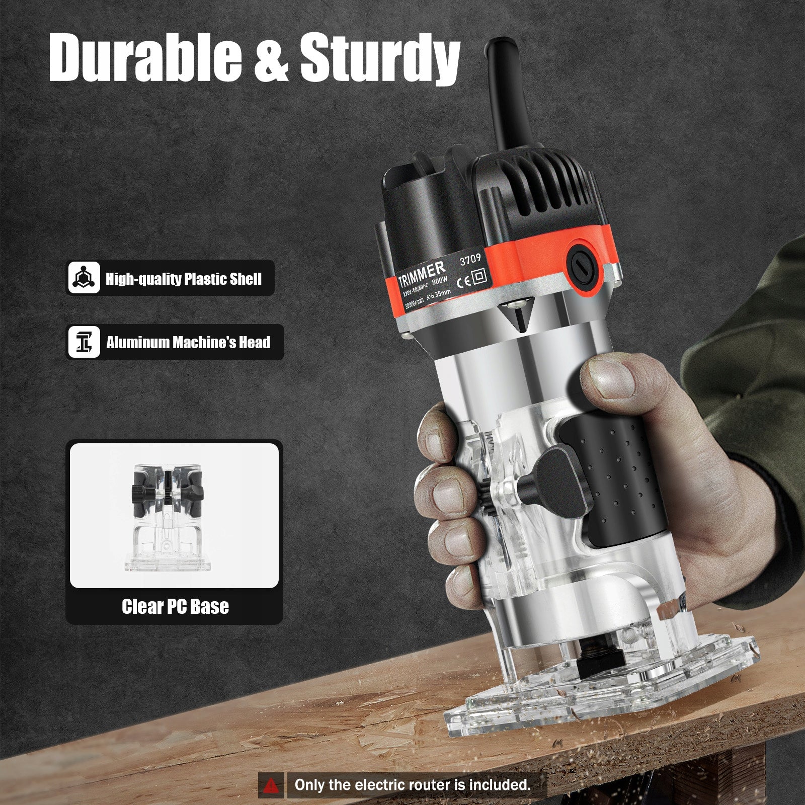Electric Hand Trimmer 800W 1/4" Series 800W Woodworking Trimmer