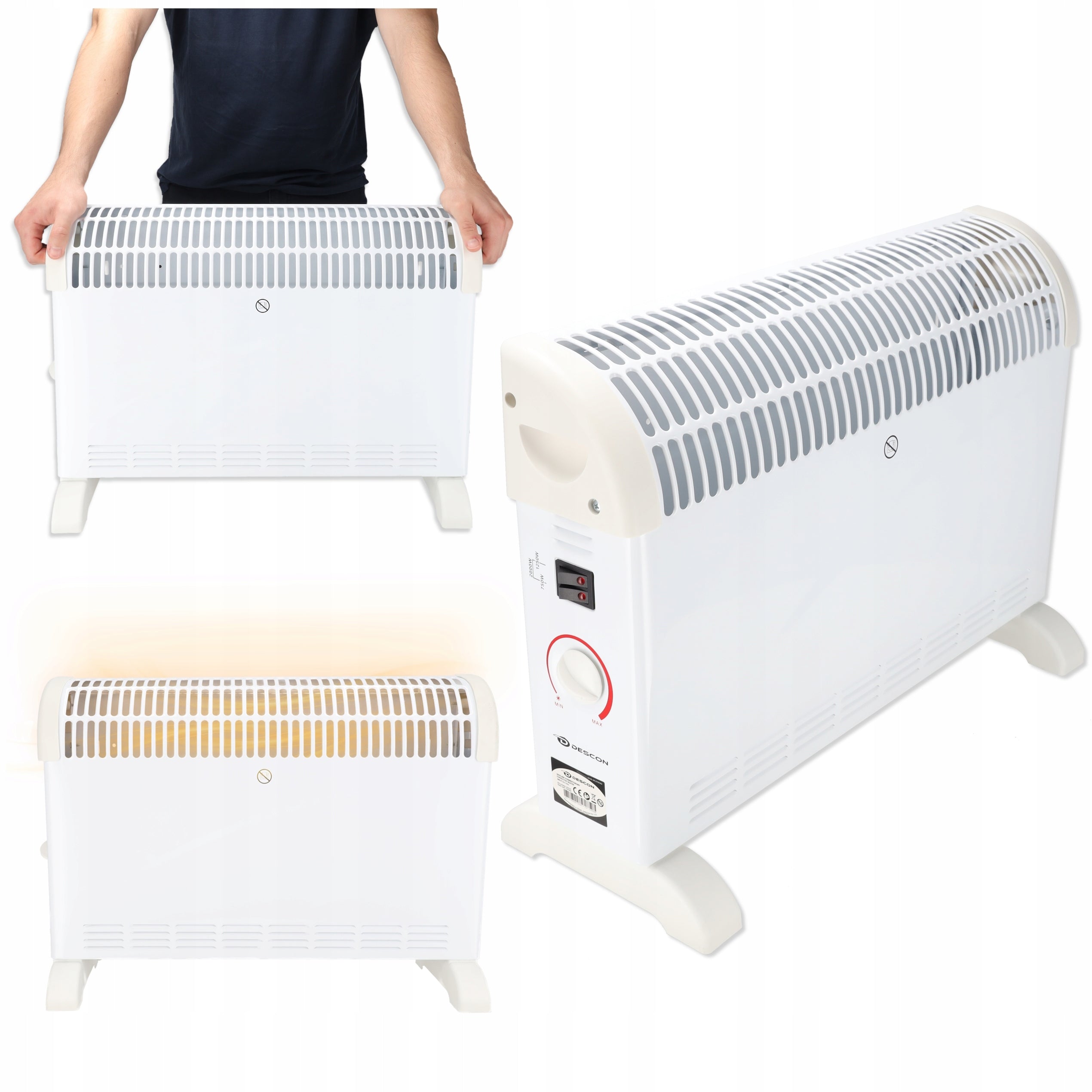Electric Heater 2000W ENERGY EFFICIENT THERMOSTAT white convector