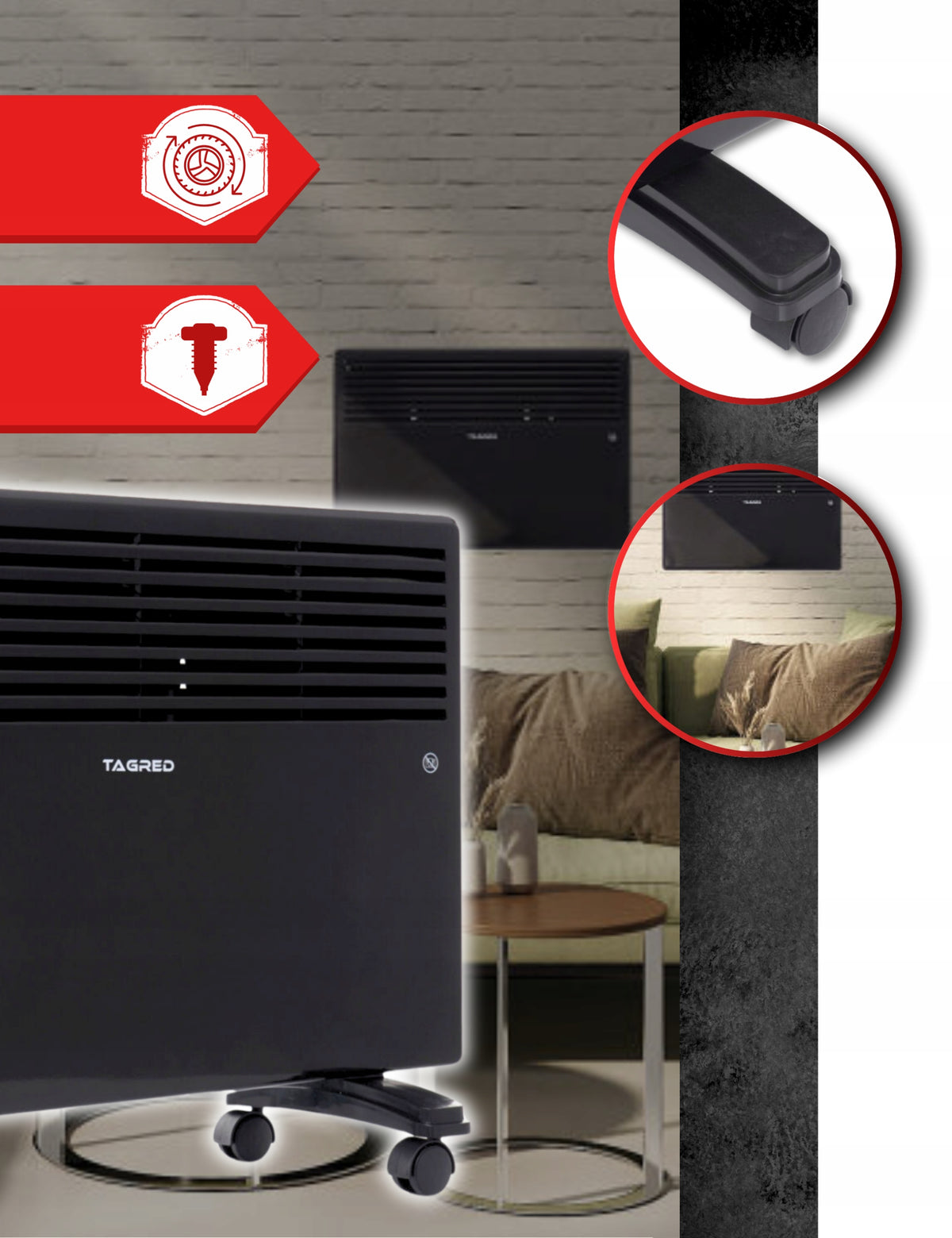 Electric Heater Aluminum Convector 1500W Wall Mounted 2in1 black Manufacturer code TA911B