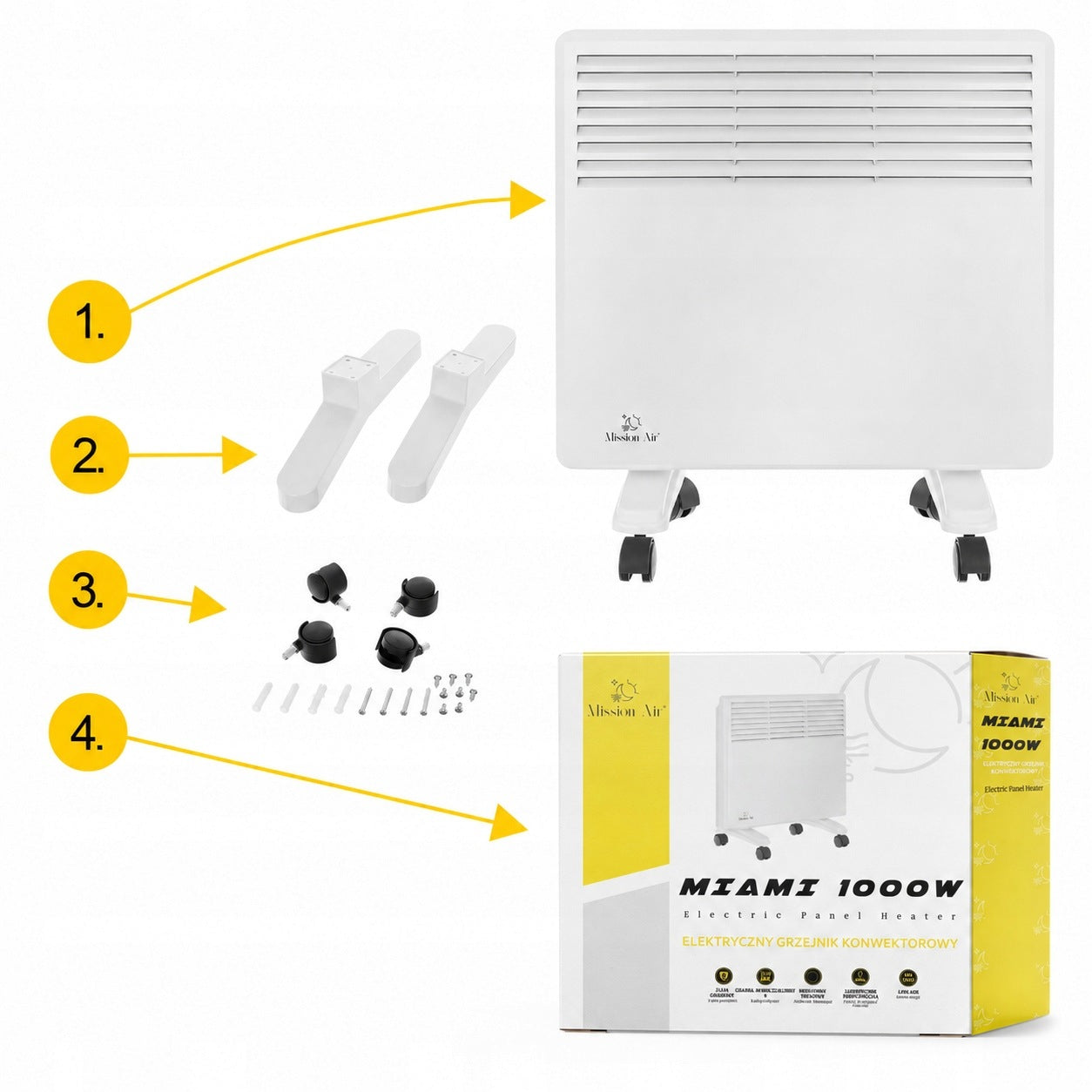 Electric Heater Convector Wall Thermostat ENERGY EFFICIENT 1000W Manufacturer code Elektryczny Energooszczędny Ścienny ECO