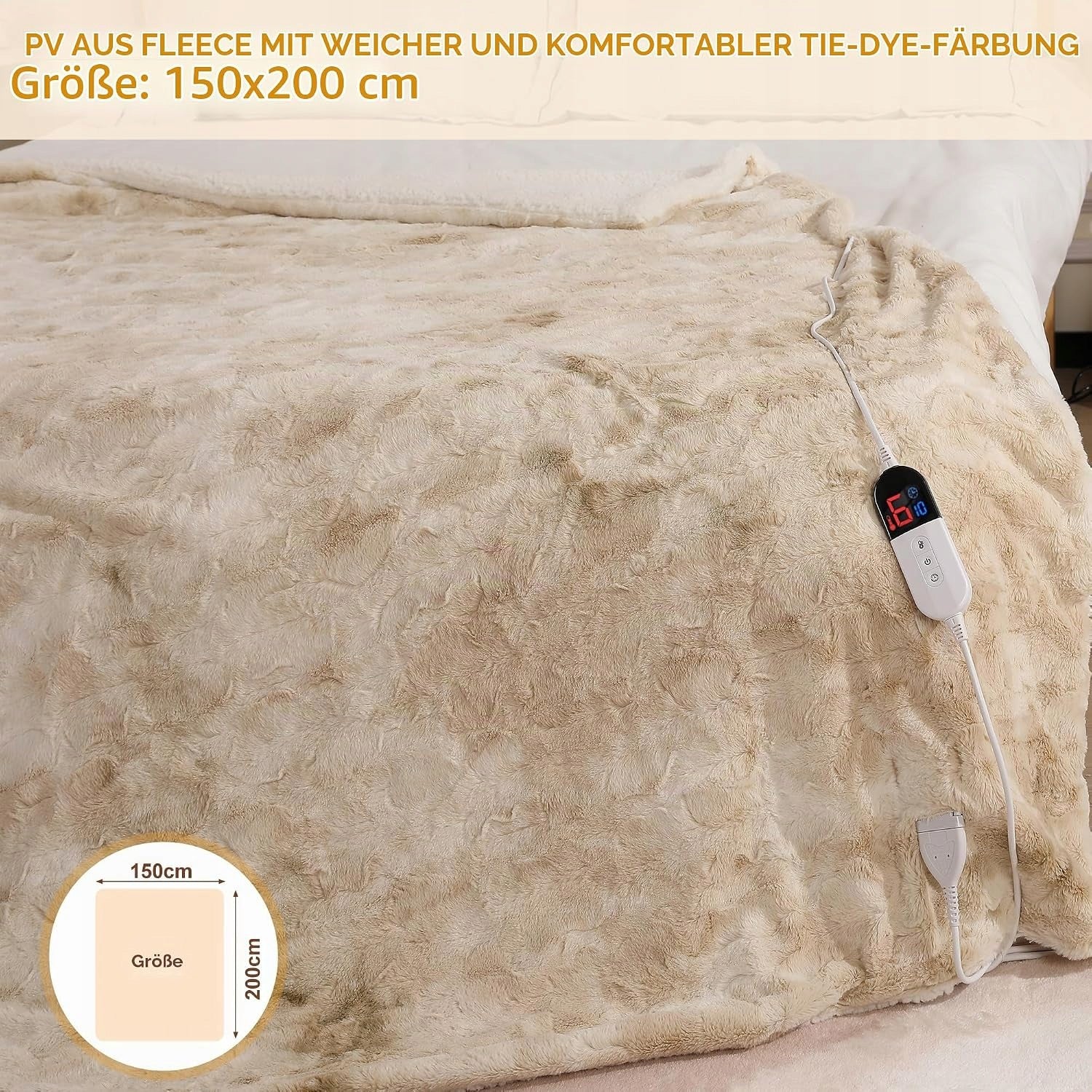 Electric Heating Blanket 150x200 cm 6 Degrees Warm Timer 10h Cream-White Medical device no