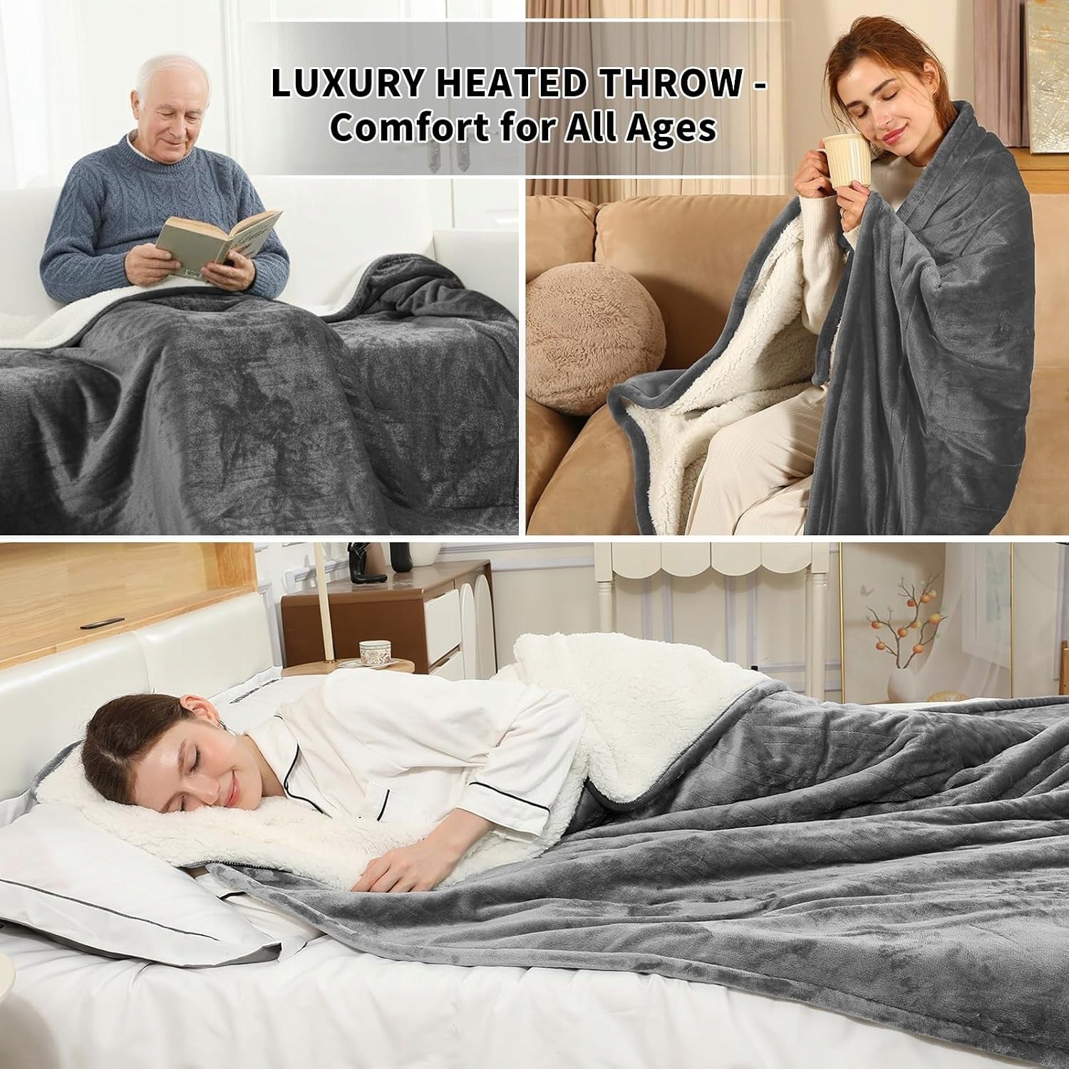 Electric Heating Blanket 180x130cm Grey 6 Power Levels Medical device no