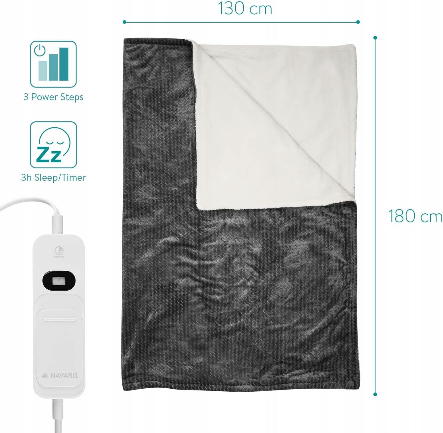 Electric Heating Blanket Navaris Fleece 180x130 Medical device no
