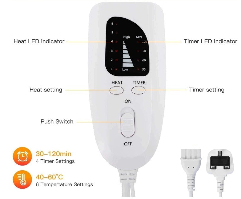 Electric Heating Pad 90x60cm Therapeutic Grey Brand no brand