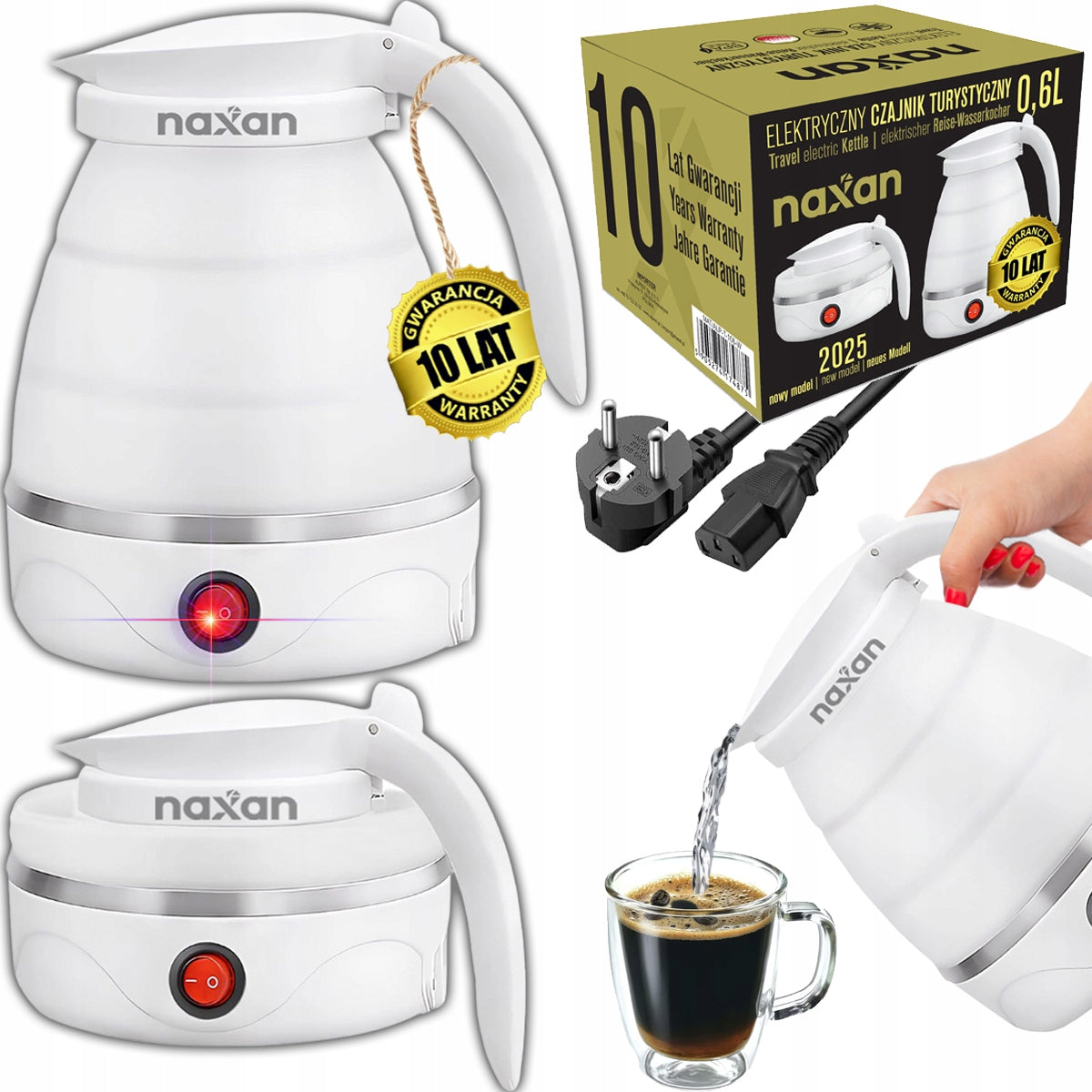 Electric Hiking Kettle 0,6L 600W Folding Travel Small Flat