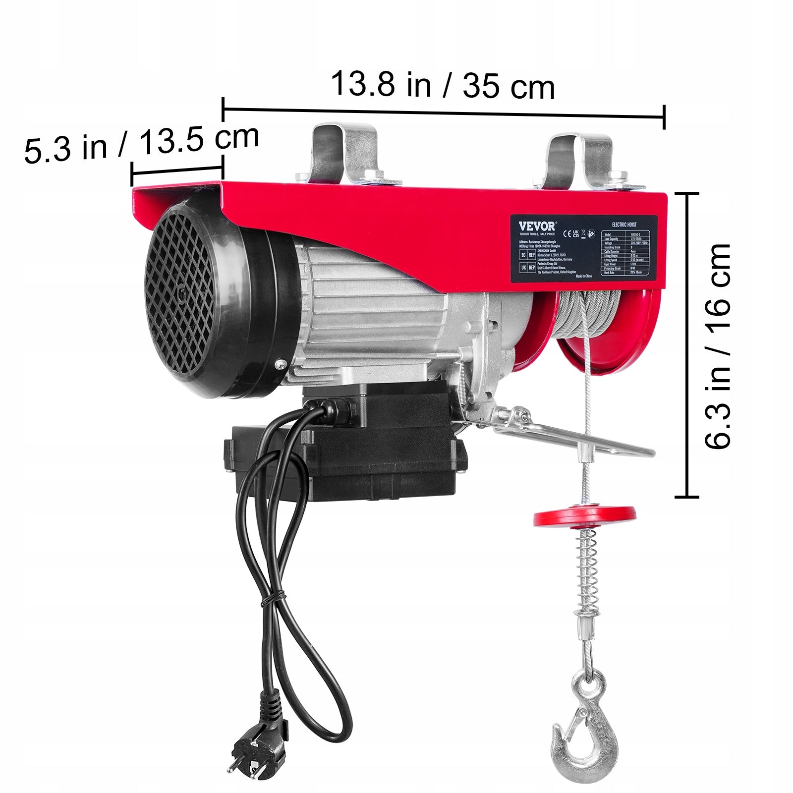 Electric Hoist 250KG 12M Wireless Remote Steel Winch With Emergency Stop Brand Vevor