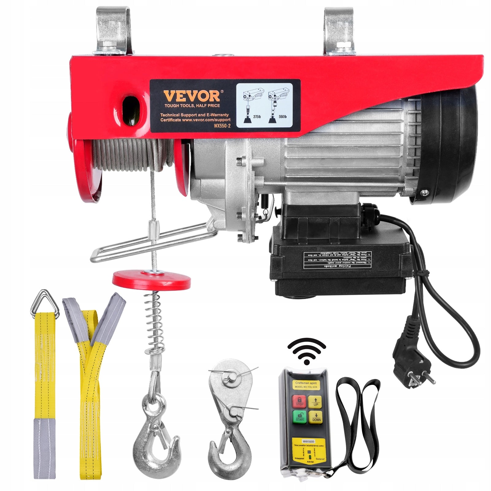 Electric Hoist 250KG 12M Wireless Remote Steel Winch With Emergency Stop