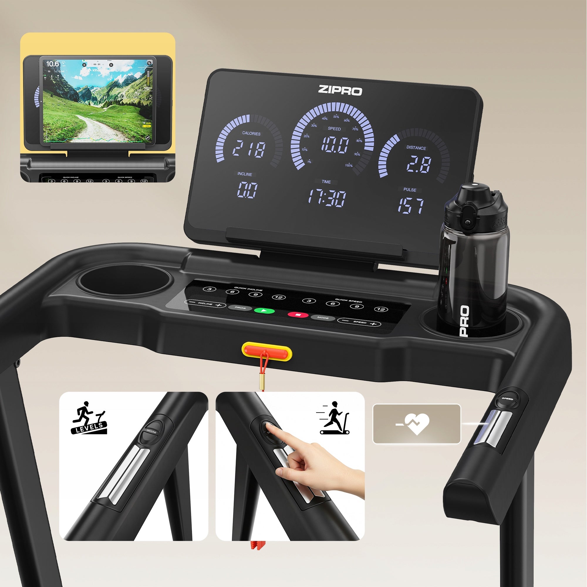 Electric Home Treadmill Folding Luma Belt Inclination Shock Absorption Zipro Brand Zipro