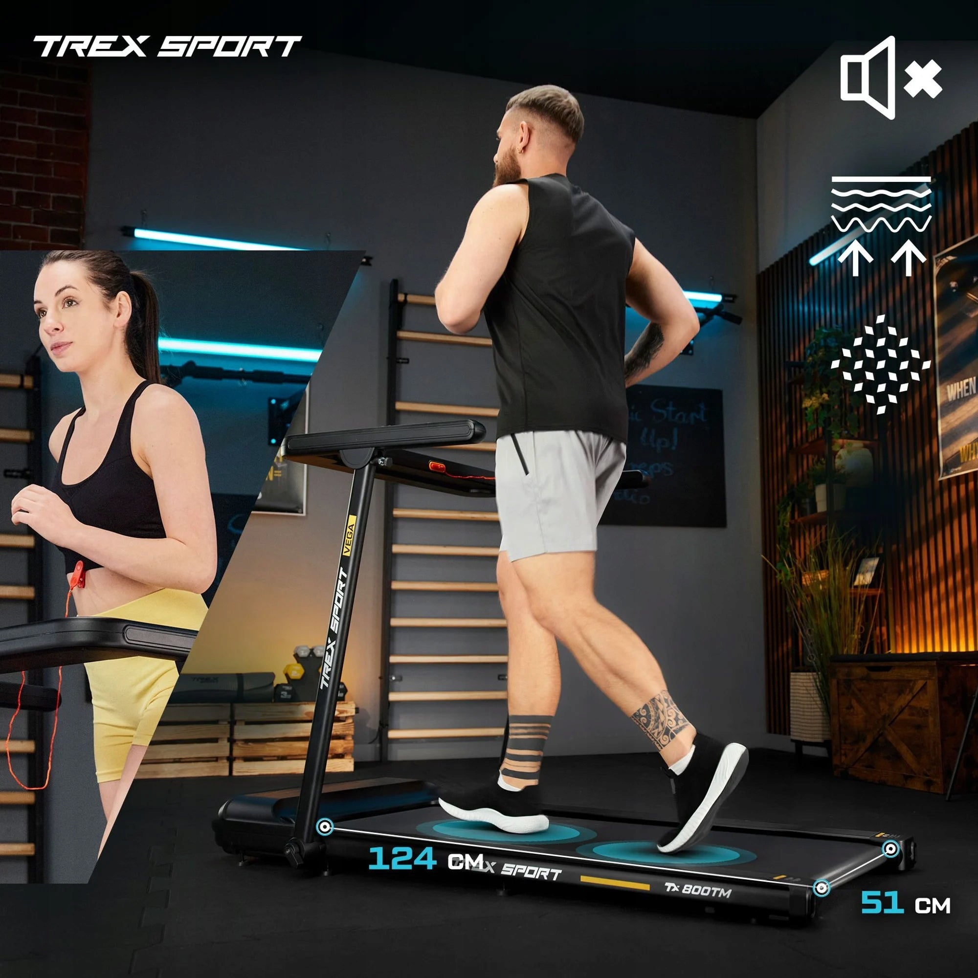 Electric Home Treadmill Folding Width 51 cm VEGA 16 KM/H TREX SPORT Kind electric
