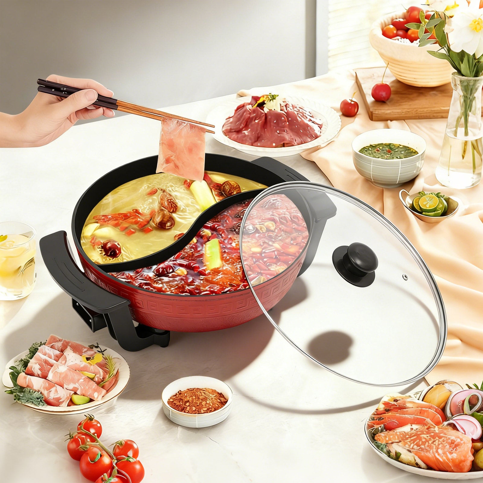 Electric Hot Pot 1360W 5 Temperature Levels 6L Packaging status original