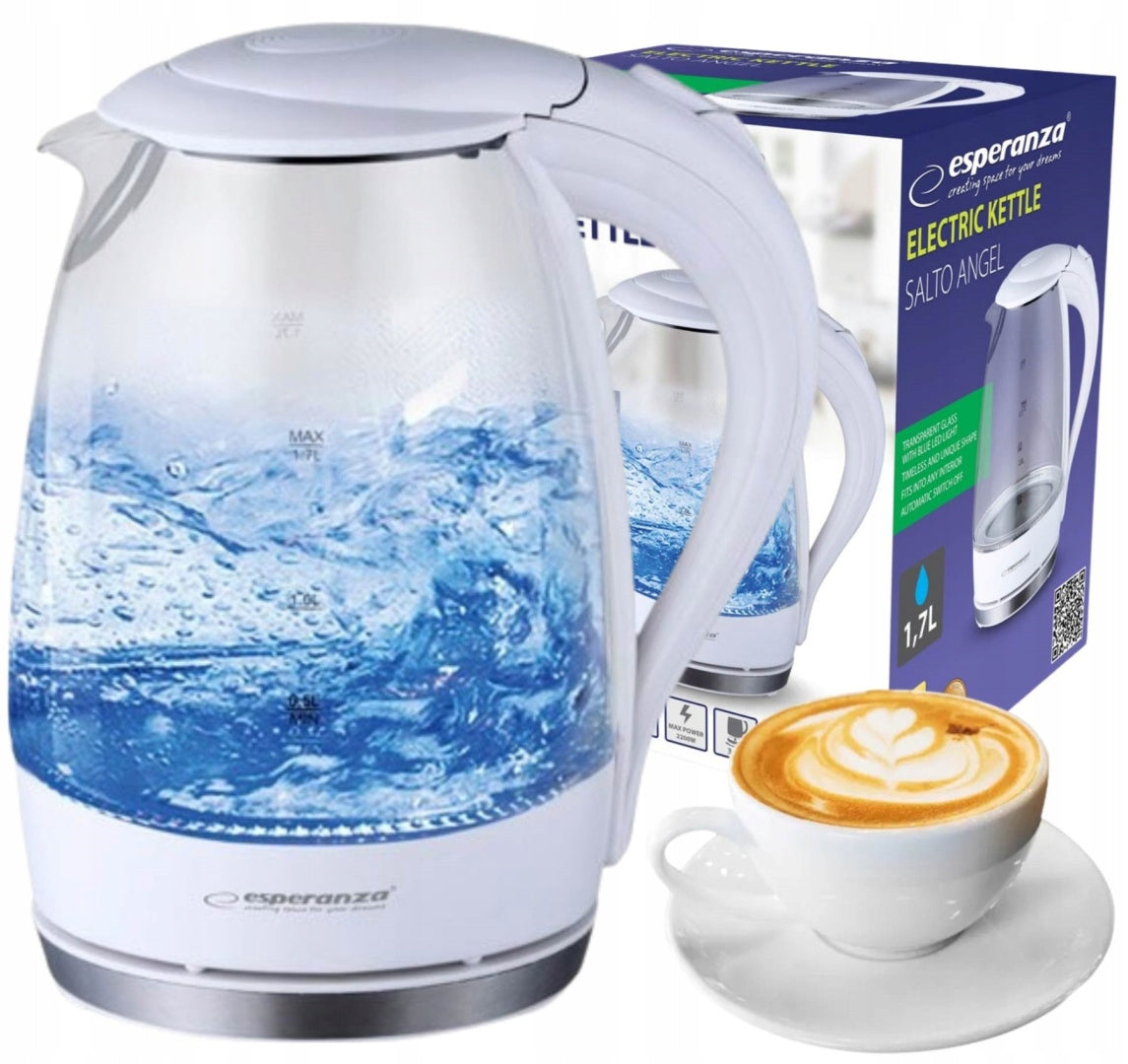 Electric Kettle 1,7L LED 2200W Wireless White Glass Filter