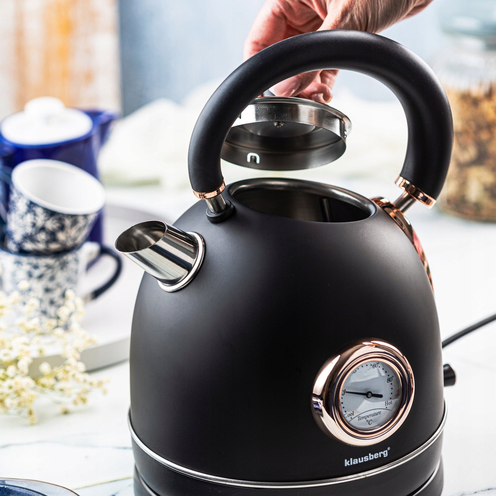 Electric Kettle 1.8L with Thermometer RETRO Klausberg KB-7905 2200W Black Capacity 1.8 l