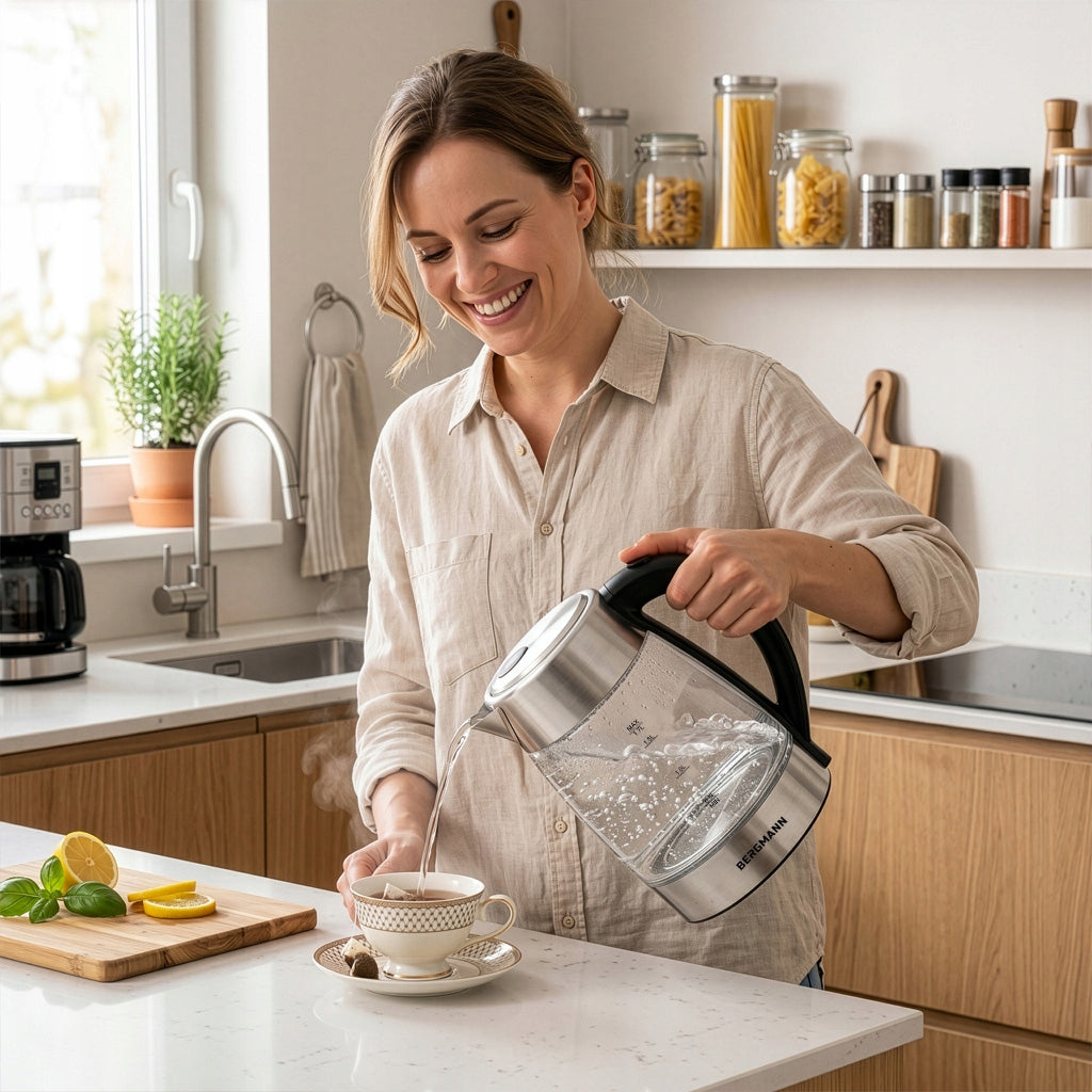 Electric Kettle Glass 1,7L BERGMANN 2200W ADJUSTABLE LED BACKLIGHT Capacity 1.7 l