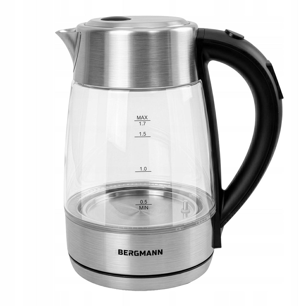 Electric Kettle Glass 1,7L BERGMANN 2200W ADJUSTABLE LED BACKLIGHT Dominant color silver/gray