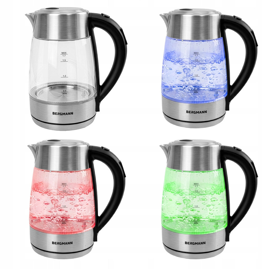 Electric Kettle Glass 1,7L BERGMANN 2200W ADJUSTABLE LED BACKLIGHT Power 2200 W
