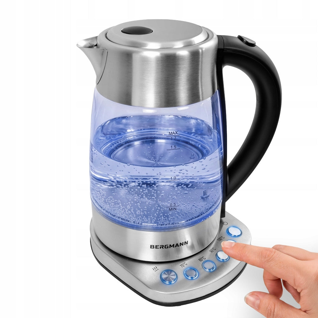 Electric Kettle Glass 1,7L BERGMANN 2200W ADJUSTABLE LED Backlight Power 2200 W