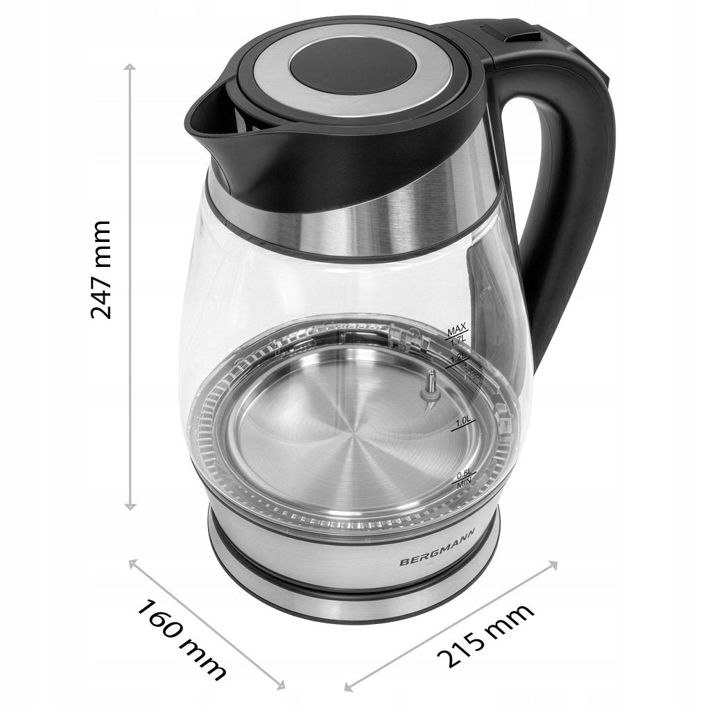 Electric Kettle Glass 1,7L BERGMANN 2200W with temperature control Model FR001