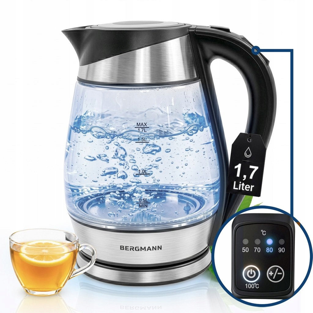Electric Kettle Glass 1,7L BERGMANN 2200W with temperature control