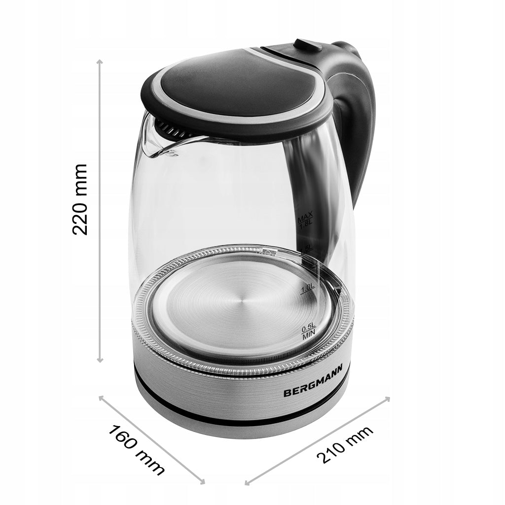 Electric Kettle Glass 1,8L BERGMANN 2200W LED Button Cover Manufacturer code MTP007889