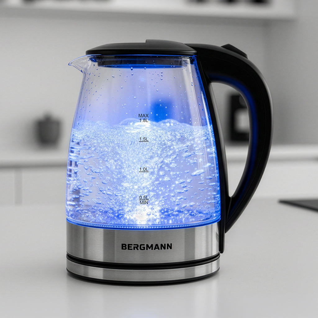 Electric Kettle Glass 1,8L BERGMANN Wireless 2200W LED Brand Bergmann