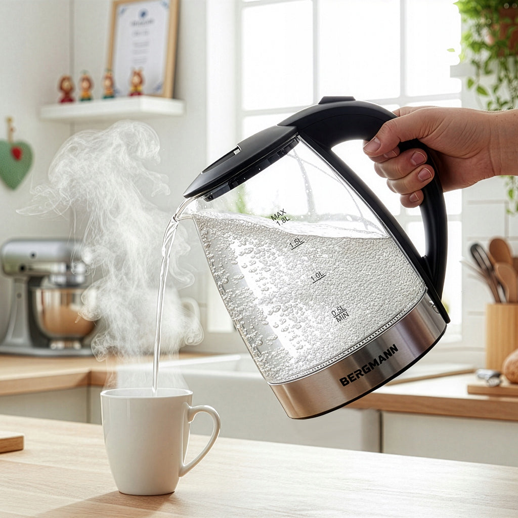 Electric Kettle Glass 1,8L BERGMANN Wireless 2200W LED Power 2200 W