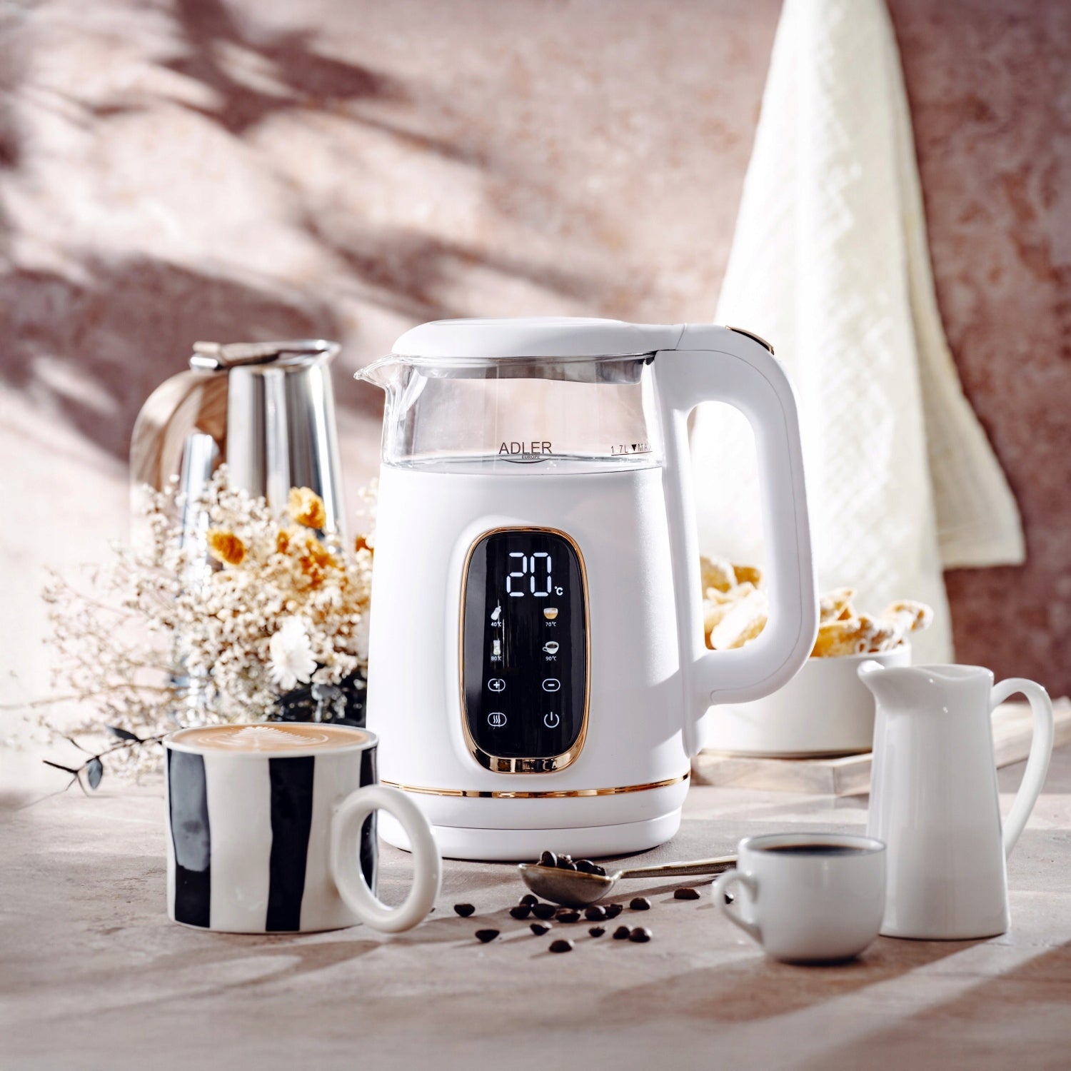 Electric Kettle Glass LED 1,7L 2200W Temperature Control Adler Dominant color white