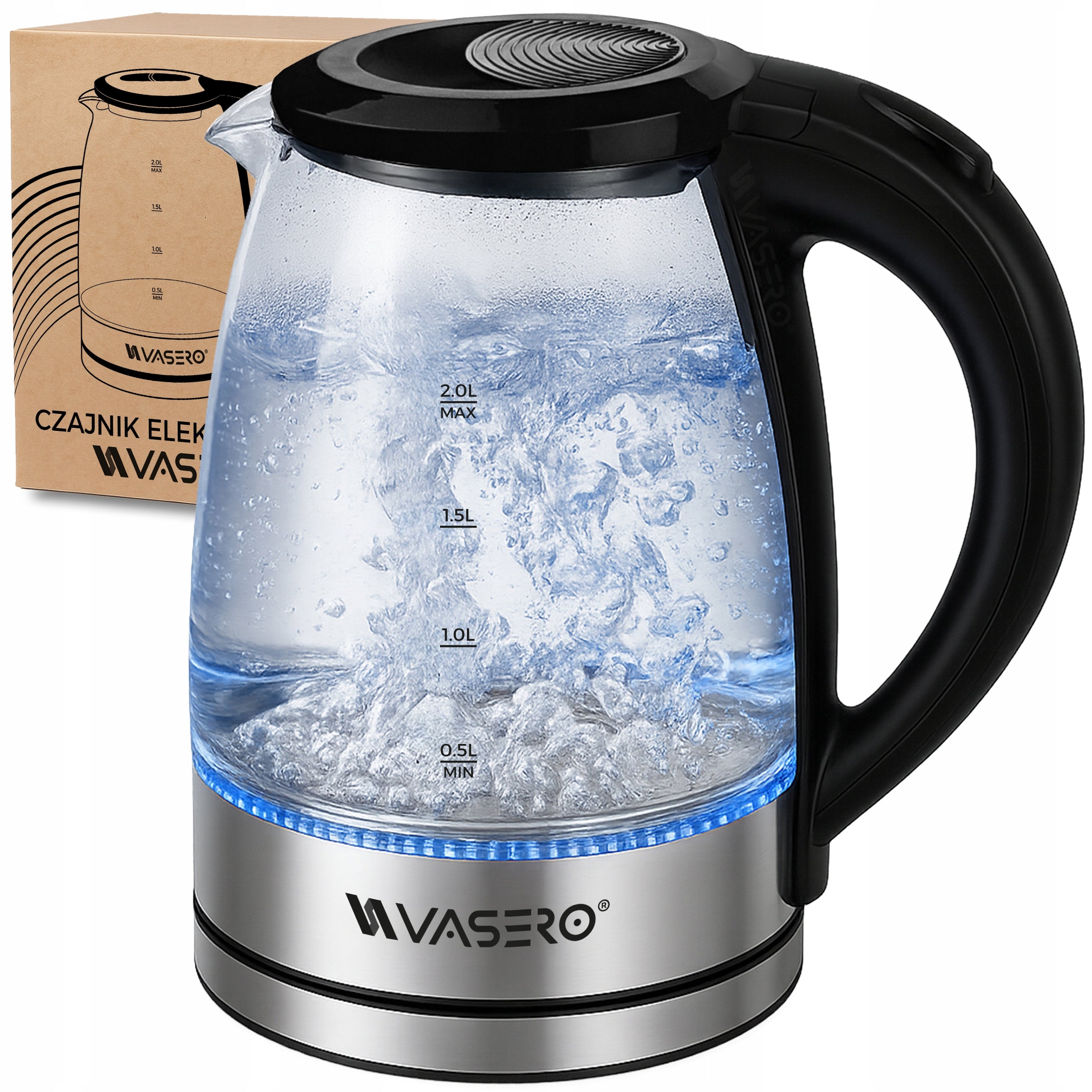 Electric Kettle Glass LED 2200W 2l With LED Backlight Stainless Steel