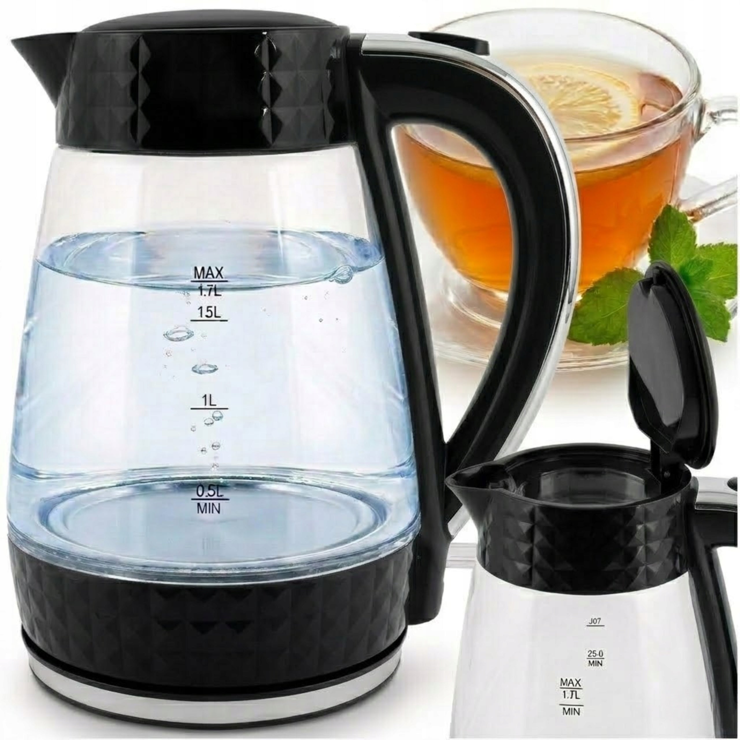 Electric Kettle Glass Wireless Silent ŁUCZNIK 1,7L 2200W Black