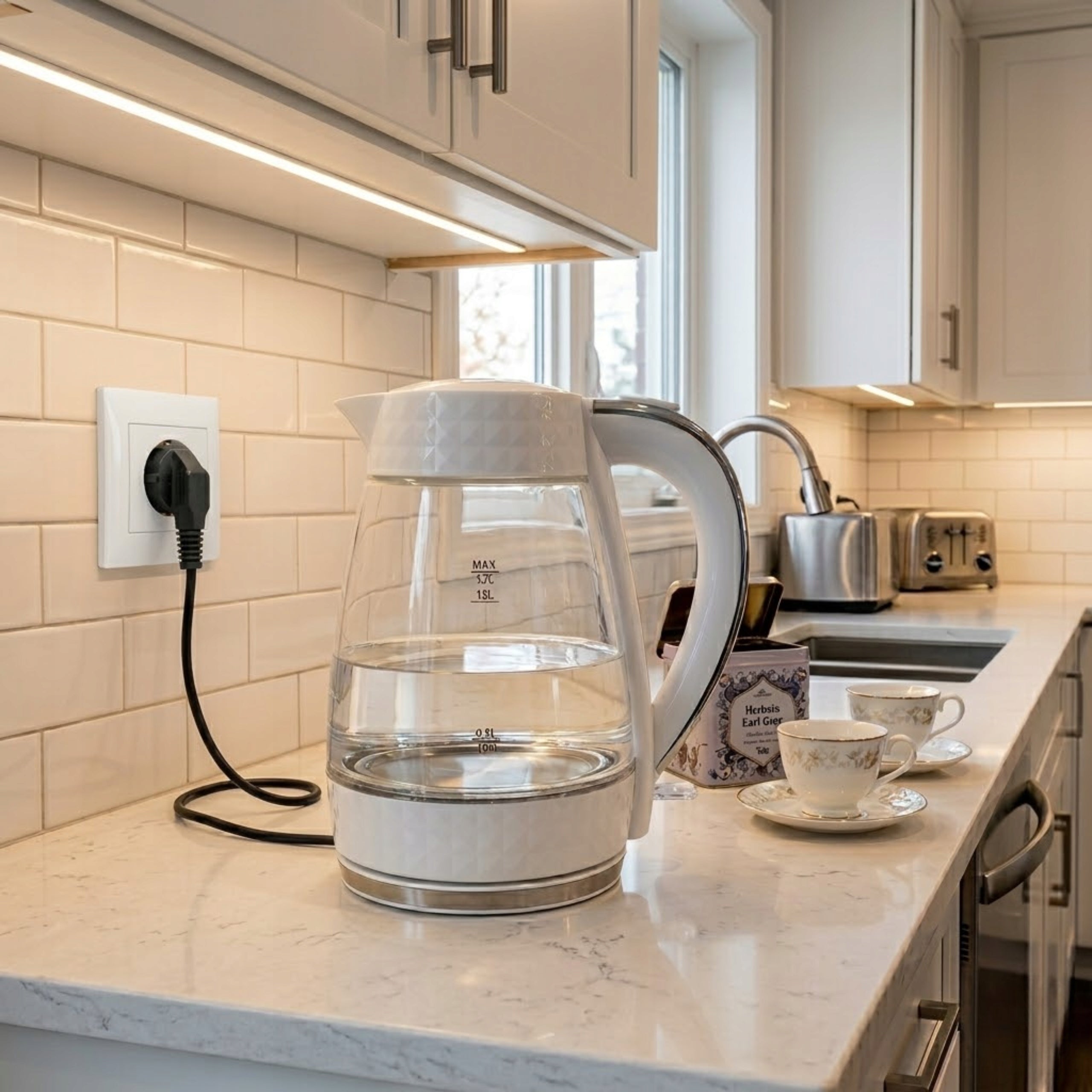 Electric Kettle Glass Wireless Silent ŁUCZNIK 1,7L 2200W White Packaging status original