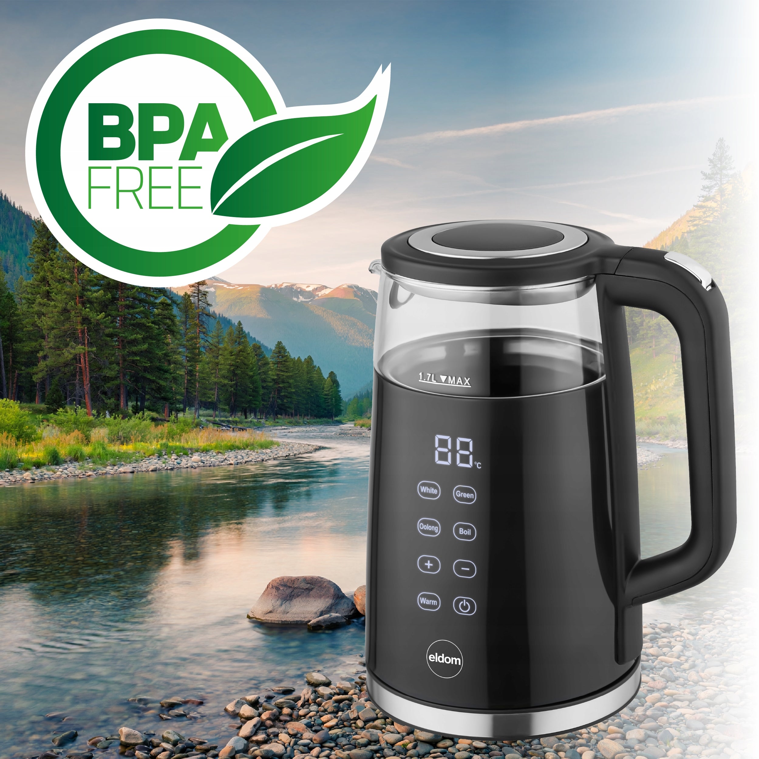 Electric Kettle Glass with Temperature Control 2200w 1,7l C530 LED Power 2200 W