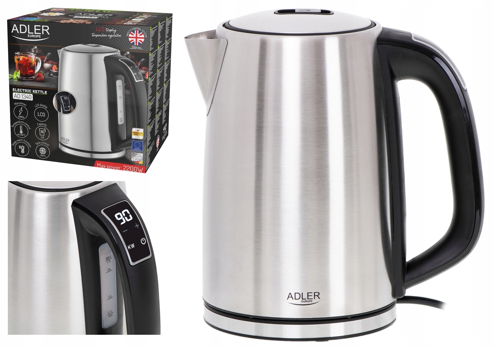 Electric Kettle Metal Temperature Control Powerful LCD 1,7 L 2200W