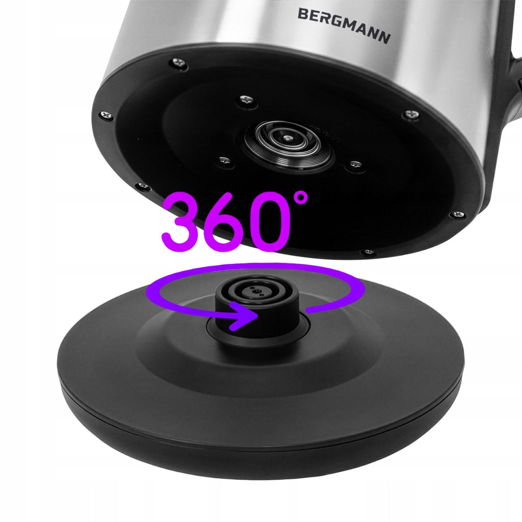 Electric Kettle Stainless Steel 1,7L BERGMANN 2200W Rotating Base Capacity 1.7 l