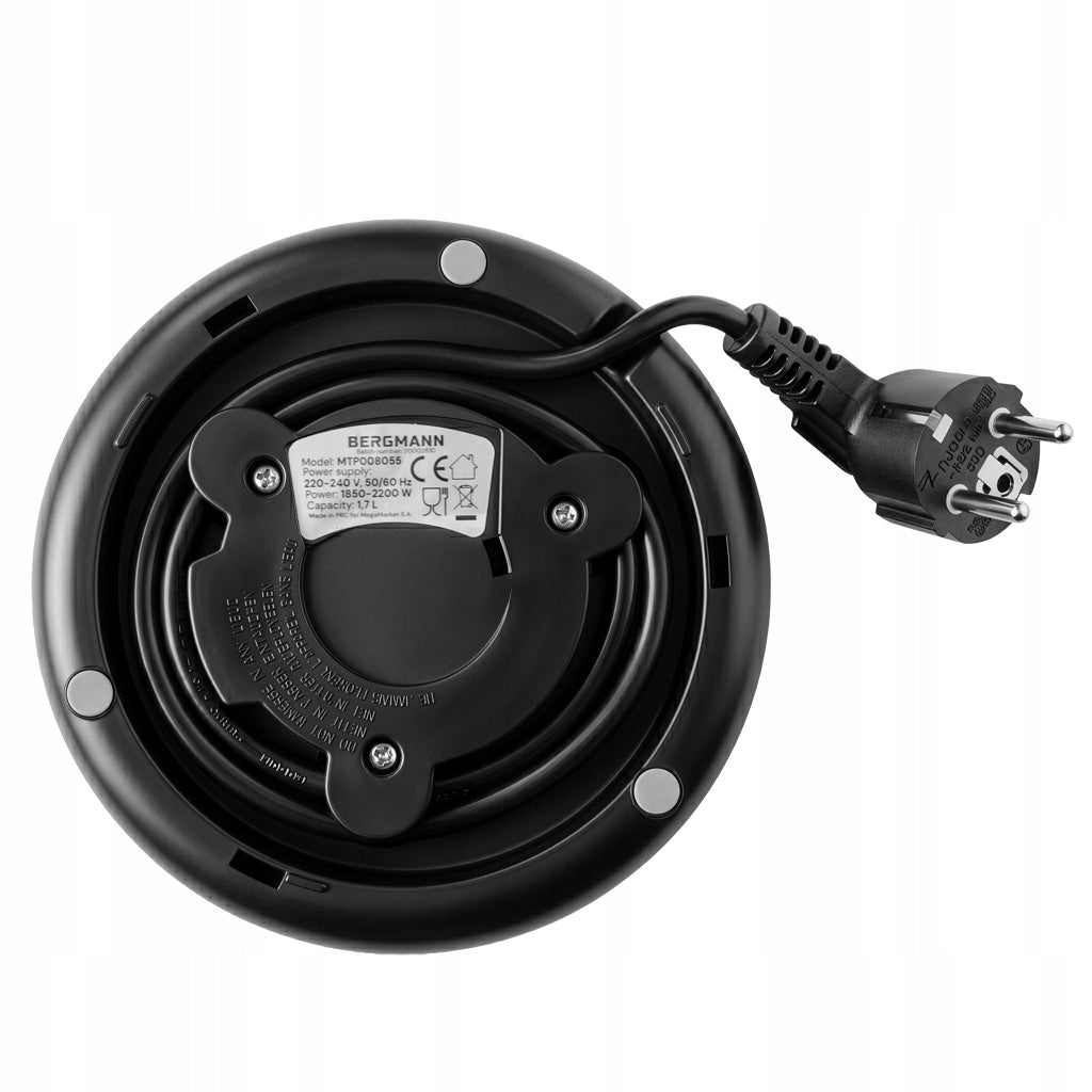 Electric Kettle Stainless Steel 1,7L BERGMANN 2200W Rotating Base Power 2200 W