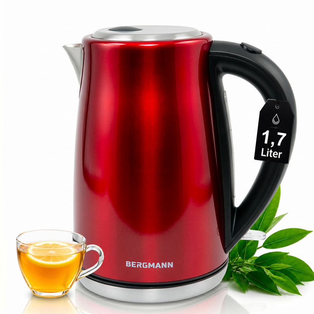 Electric Kettle Stainless Steel BERGMANN 1,7L 2200W Red