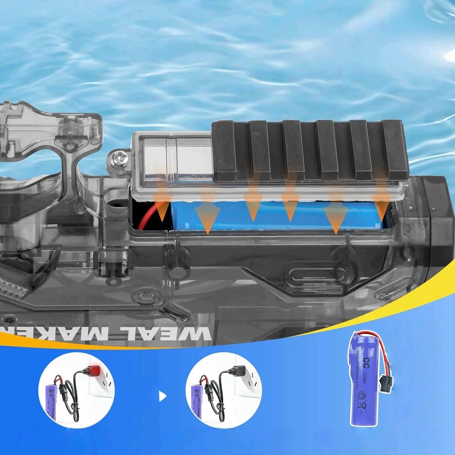 Electric LED Water Gun Automatic Water Blaster 1200mAh Packaging status original