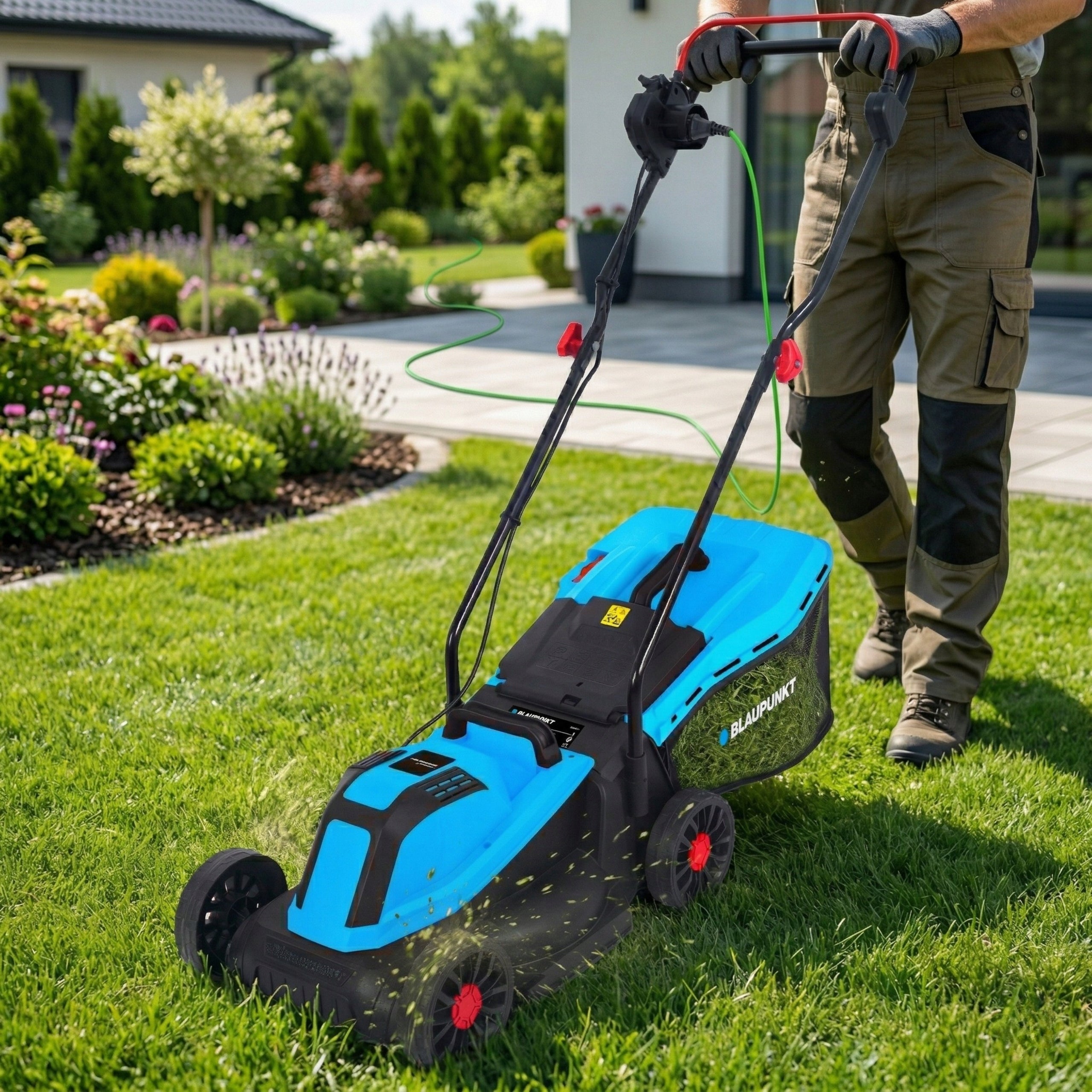 Electric Lawn Mower BLAUPUNKT 1800W 33cm LIGHTWEIGHT 35L Basket Adjustable Basket with a basket