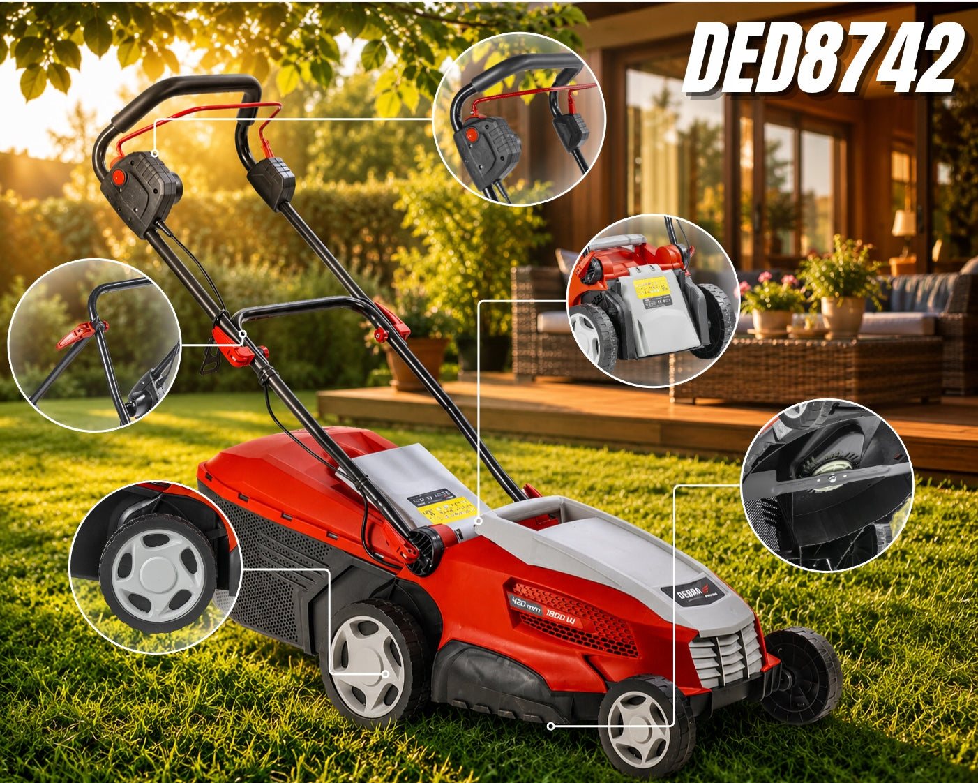 Electric Lawn Mower Engine 1800W 42 cm for Grass Basket 40 Liters Strong DEDRA Series Garden DEDRA